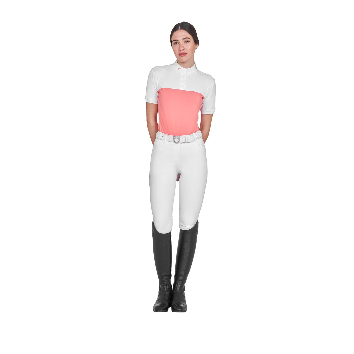 Schmal geschnittenes Damen-Poloshirt aus Funktionsmaterial und Mesh