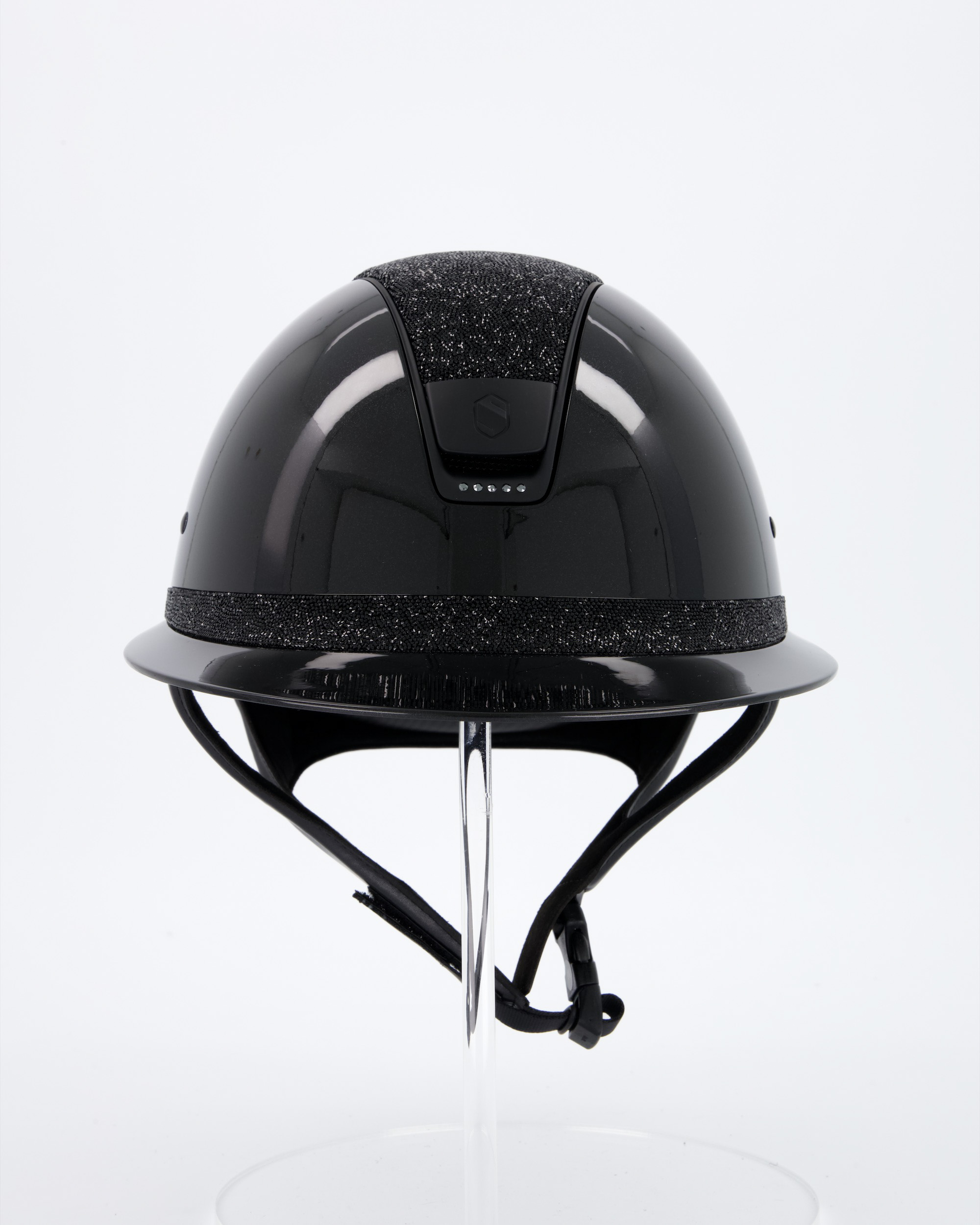 Reithelm Miss Shield Shadowglossy, Top u. Frontal Band Ultra Fine Rock Black, Blason u. Trim Matt Black, 5 Swarovski Jet Hematite in schwarz