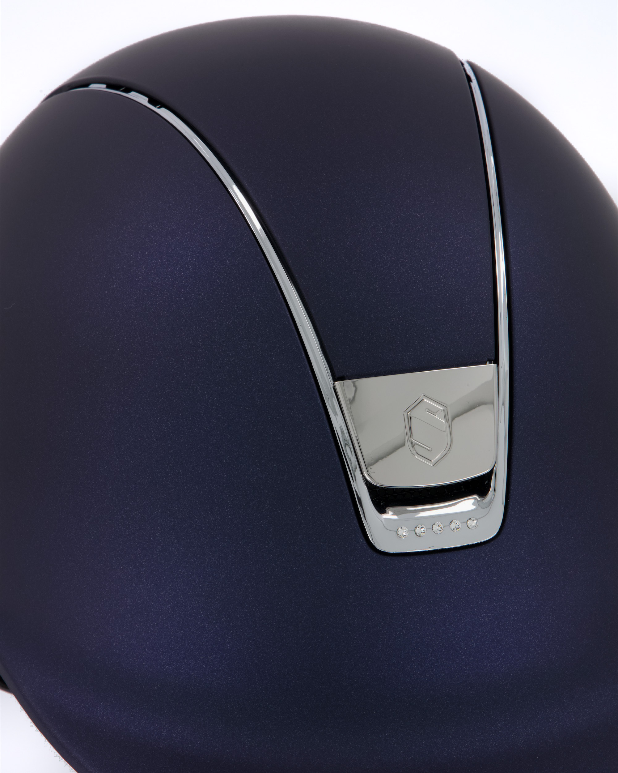 Riding helmet Shadowmatt Chrome Silver with 5 Swarovski in blue
