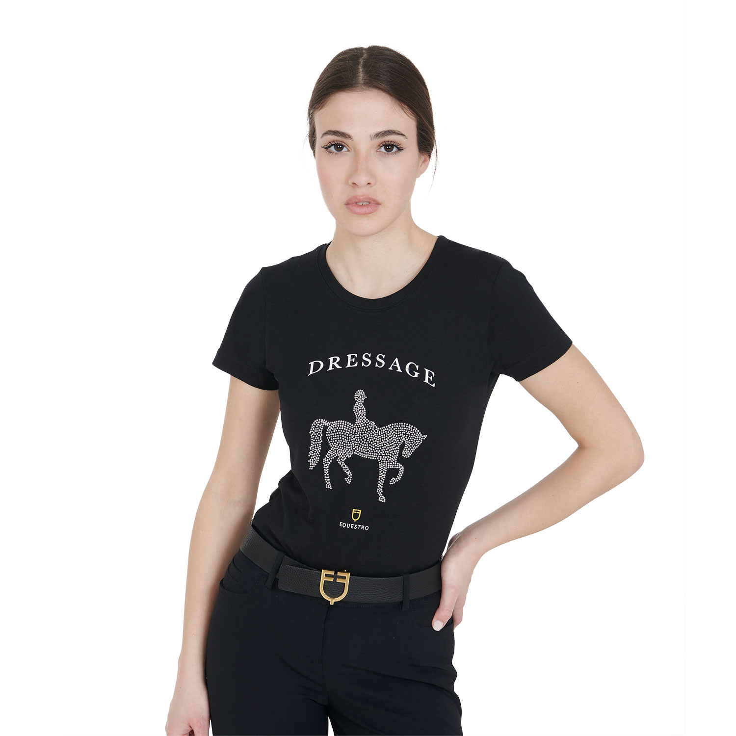 Schmal geschnittenes Damen-Dressur-T-Shirt mit Strass