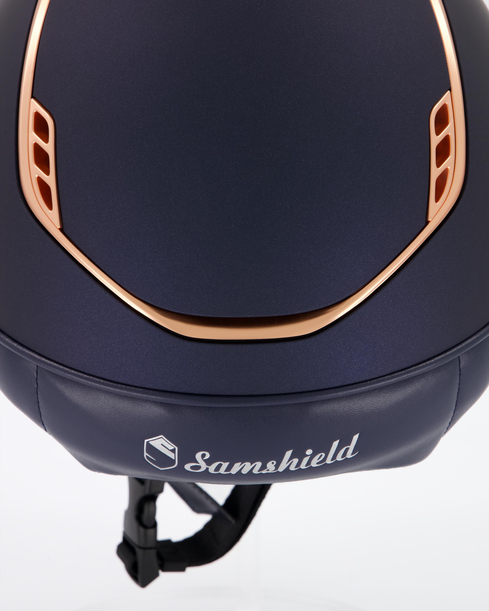 Reithelm 2.0 Miss Shield Shadowmatt Blue, Trim u. Blason Matt Pink Gold in blau