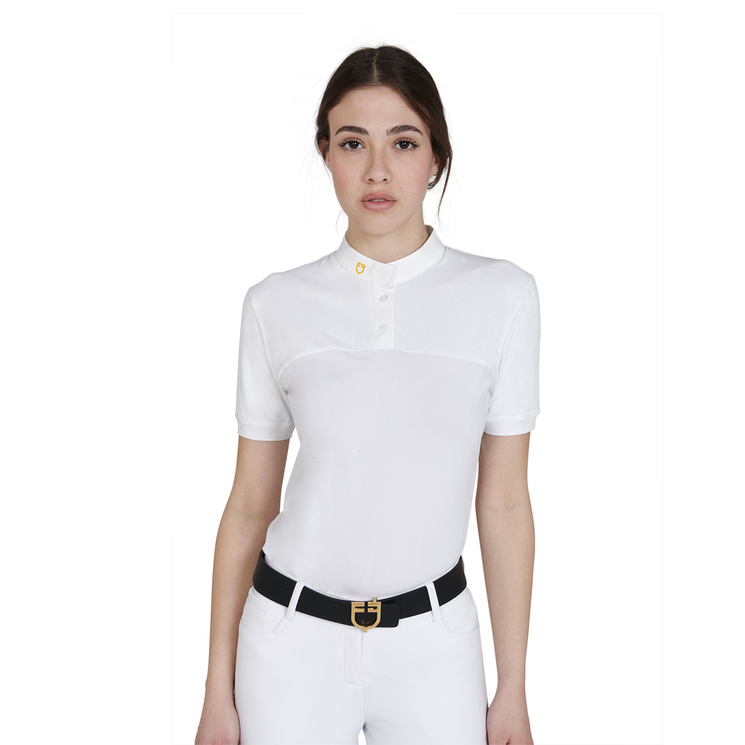 Schmal geschnittenes Damen-Poloshirt aus Funktionsmaterial und Mesh