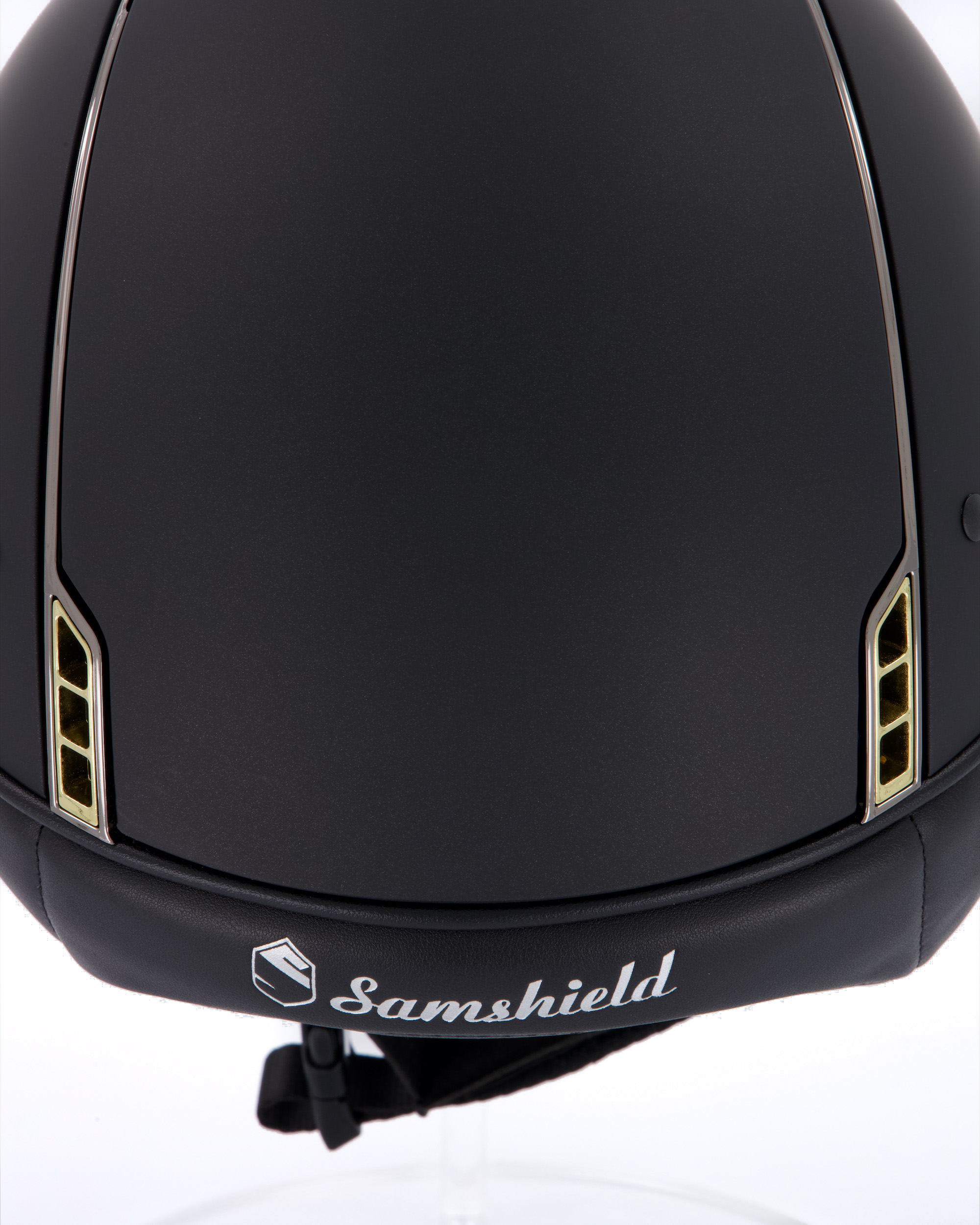 Riding helmet Shadowmatt Black Chrome Blason Crystal Fabric Gold in black