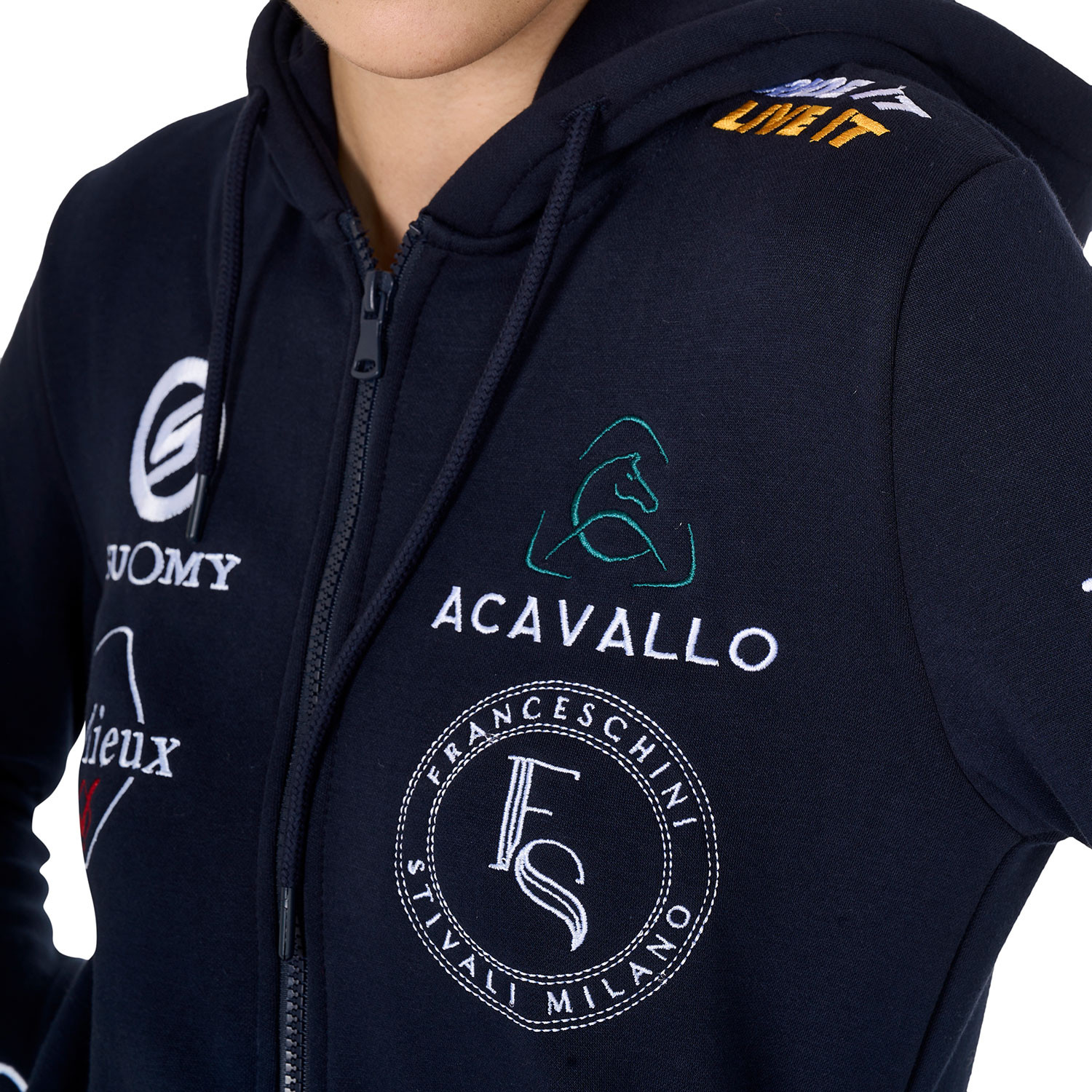 Damen-Kapuzenpullover mit mehreren Logos, Design 2024
