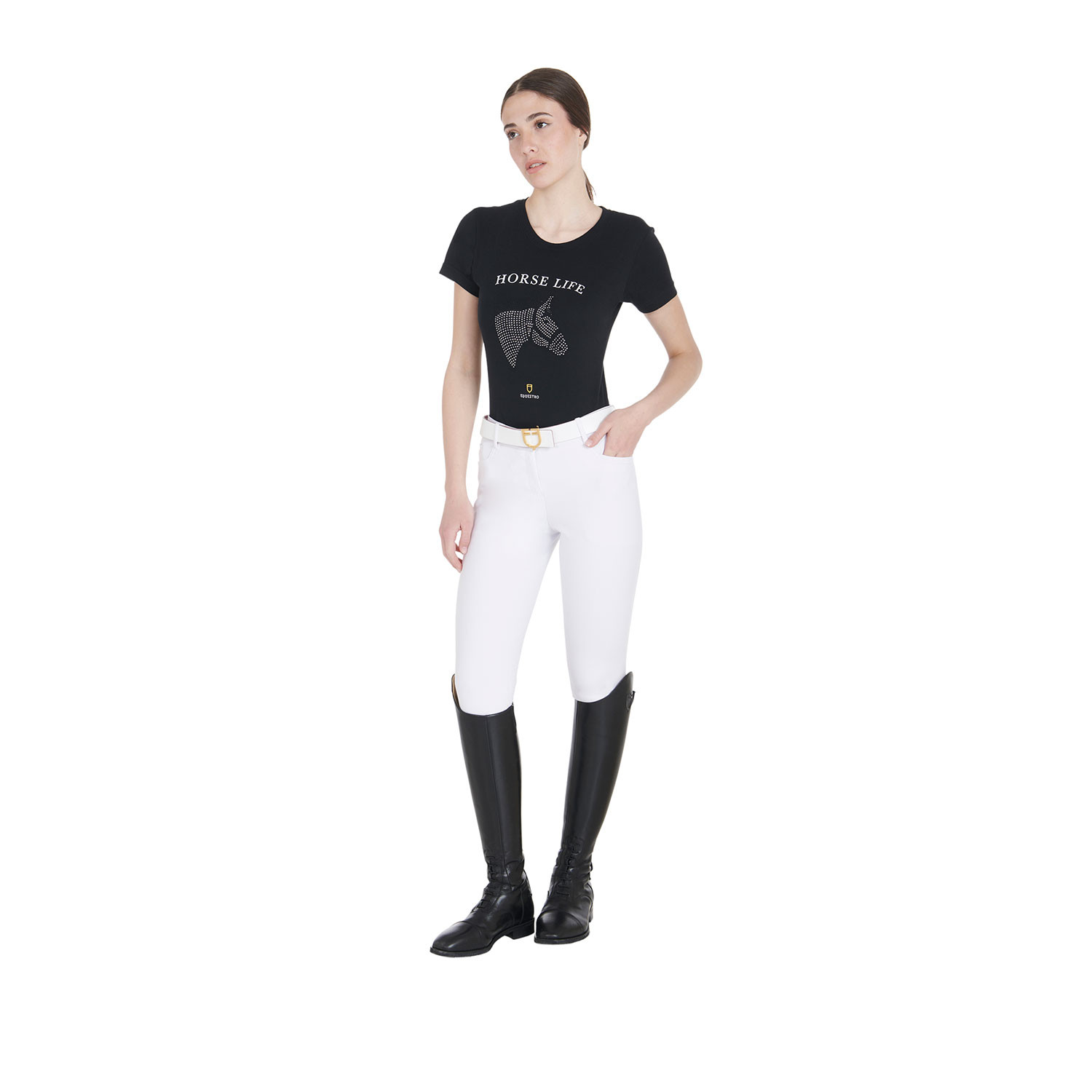 Damen Slim-Fit T-Shirt Horse Life mit Strass