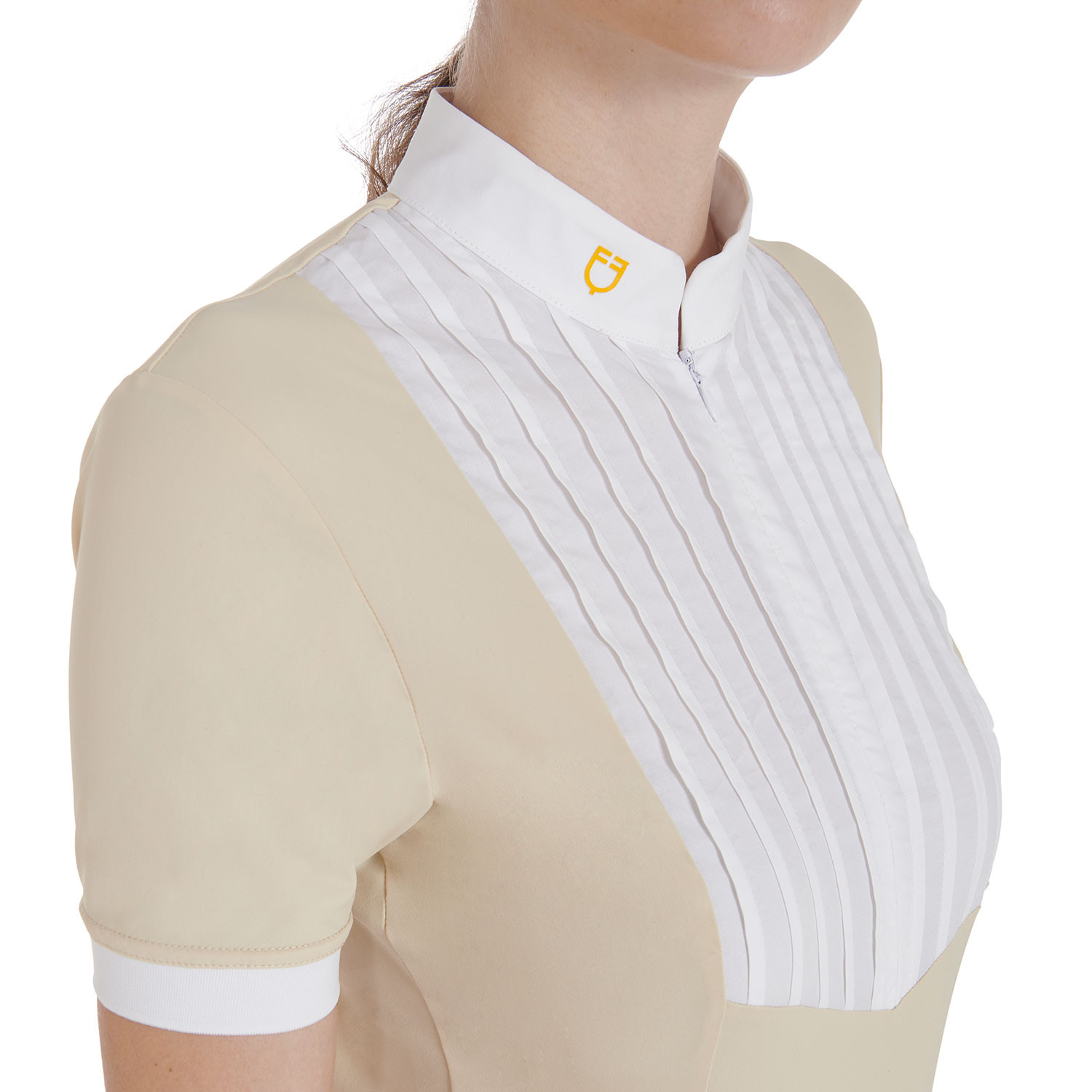 Tailliertes Damen-Poloshirt aus plissierter Baumwolle