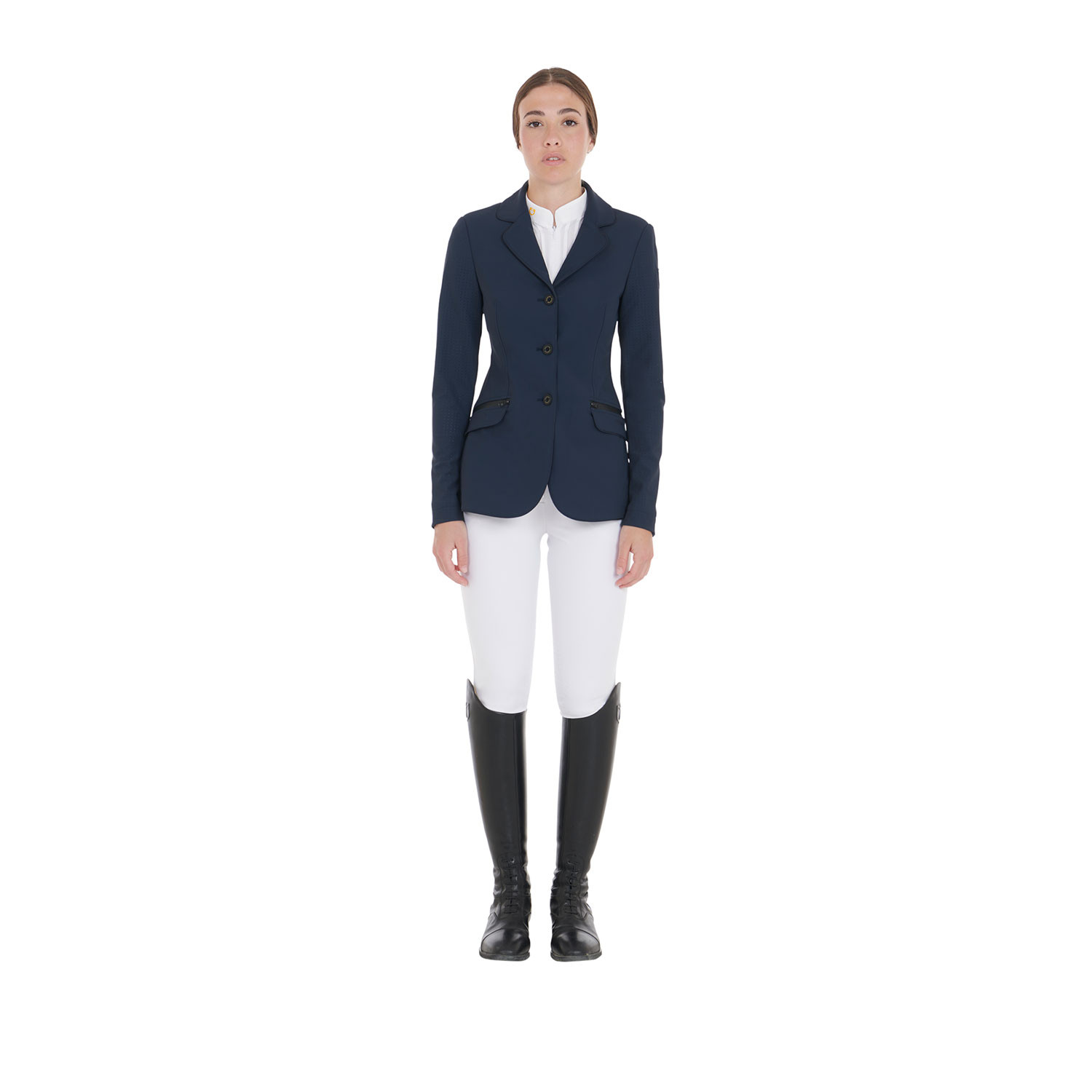 Damen-Turnierjacke mit drei Knöpfen aus perforiertem Stoff
