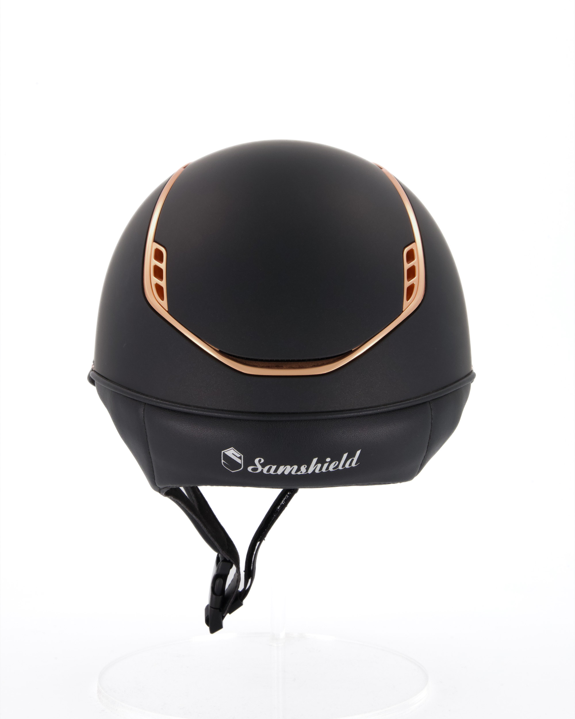 Reithelm 2.0 Miss Shield Shadowmatt black, Frontal Band Crystal Fabric rosegold, Trim u. Blason Matt Pink