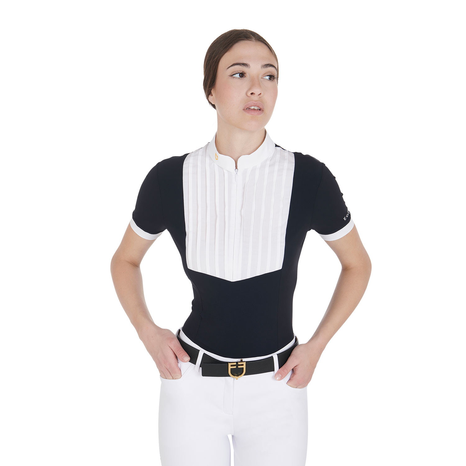 Tailliertes Damen-Poloshirt aus plissierter Baumwolle