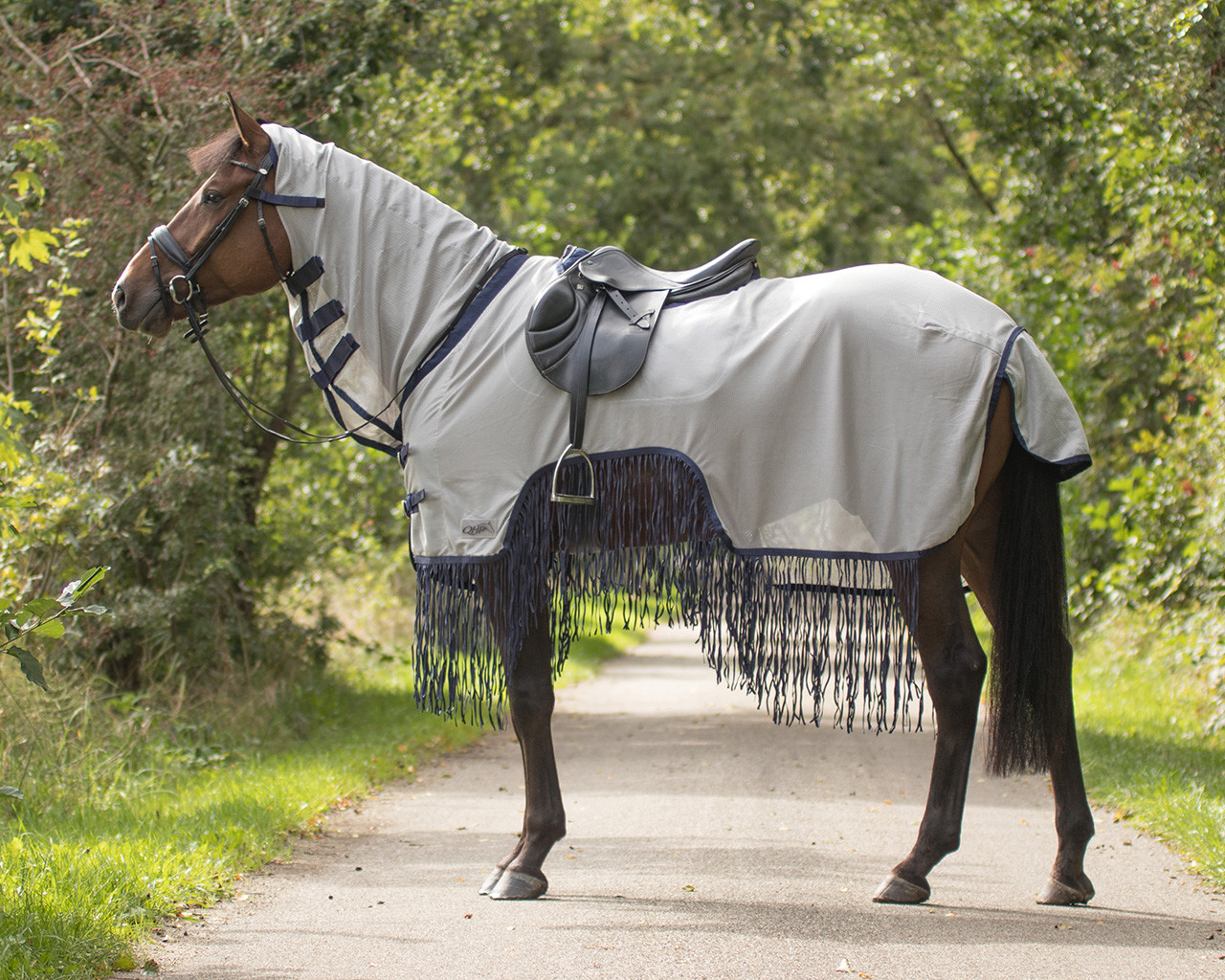 Fly riding rug with fringes