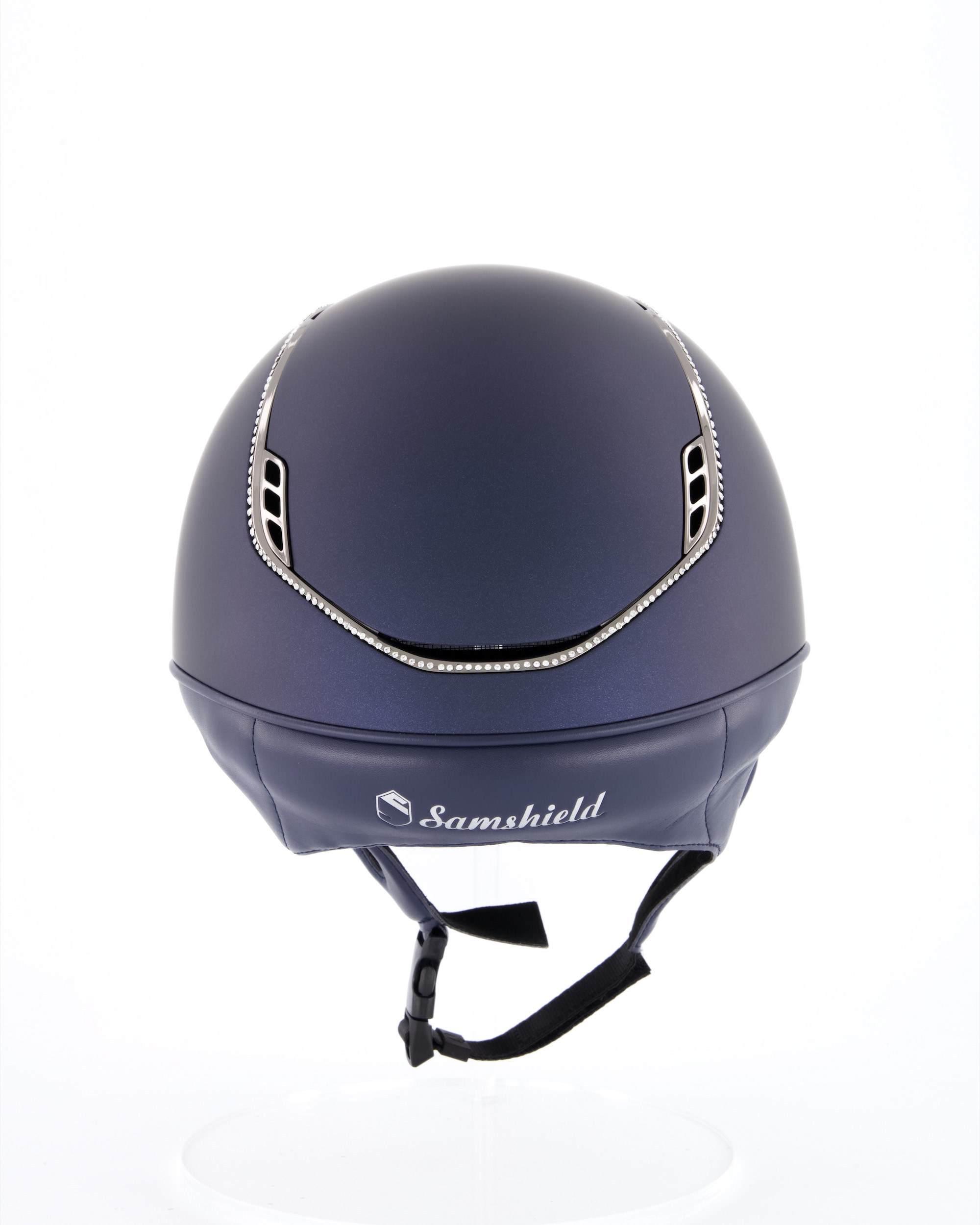 Reithelm 2.0 Shadowmatt Black Chrome 300 Swarovski in blau