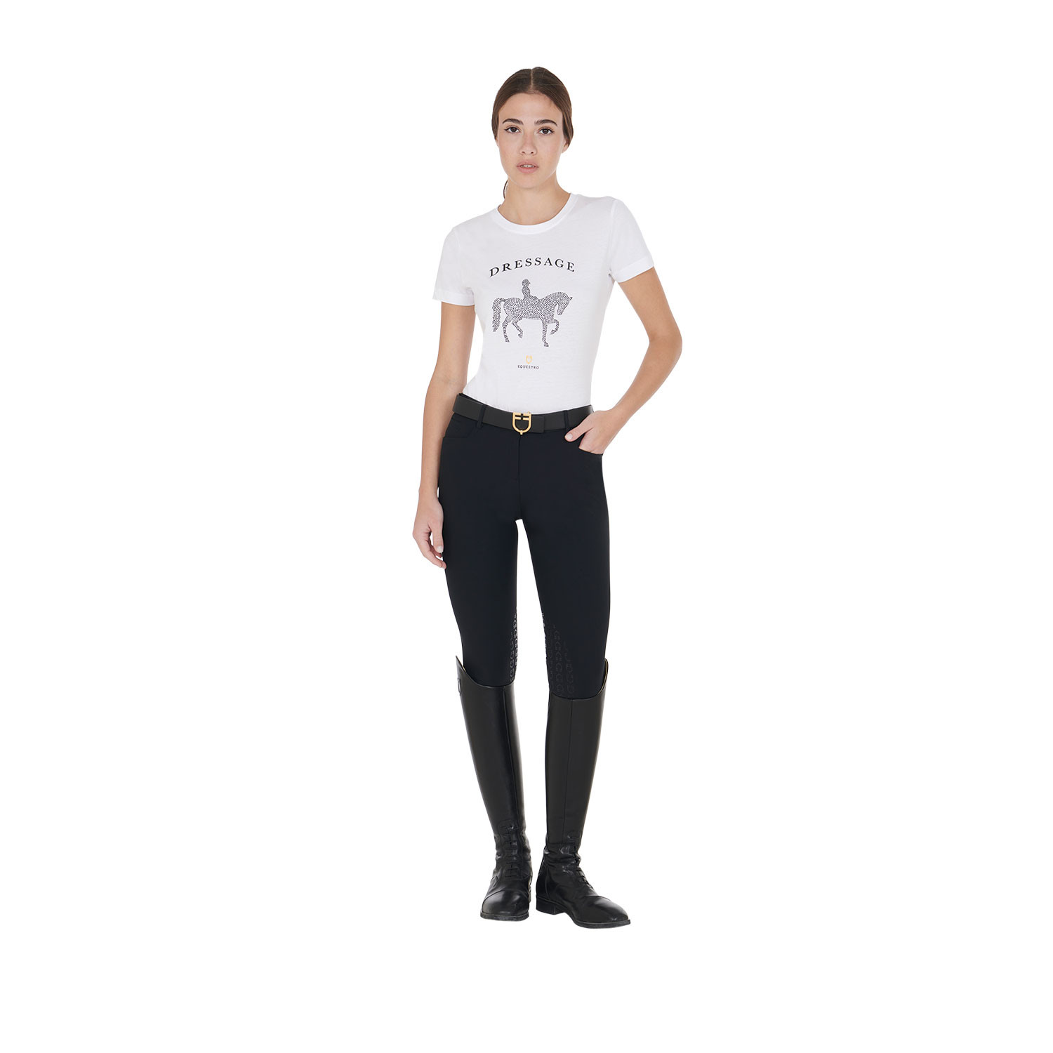 Schmal geschnittenes Damen-Dressur-T-Shirt mit Strass