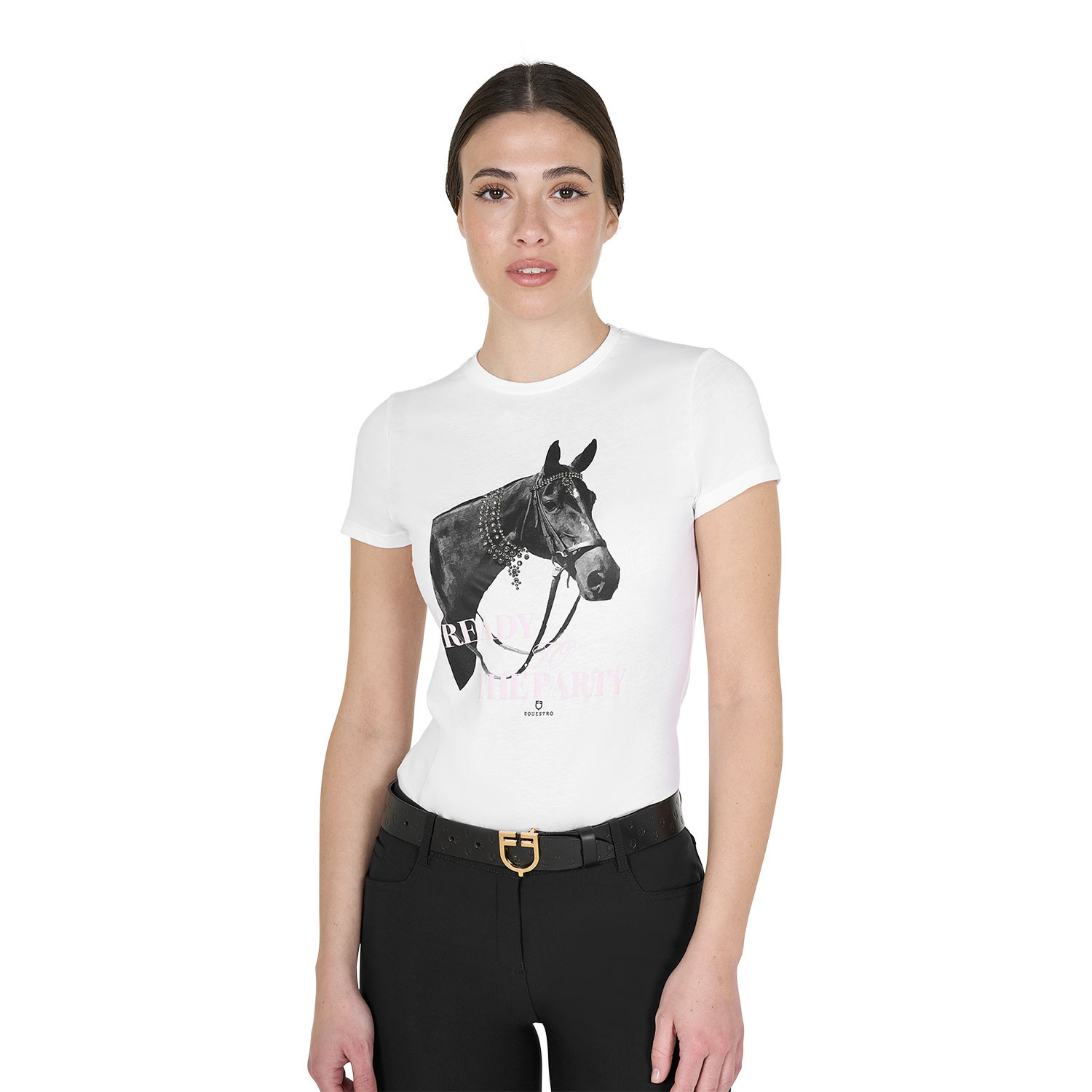 Ready To The Party Damen-Baumwoll-T-Shirt mit Strasssteinen