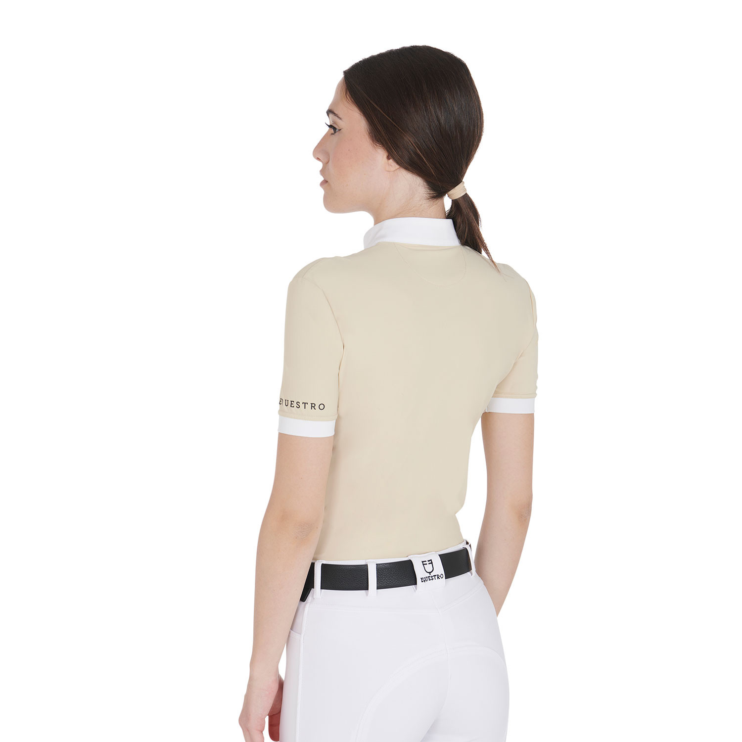 Tailliertes Damen-Poloshirt aus plissierter Baumwolle