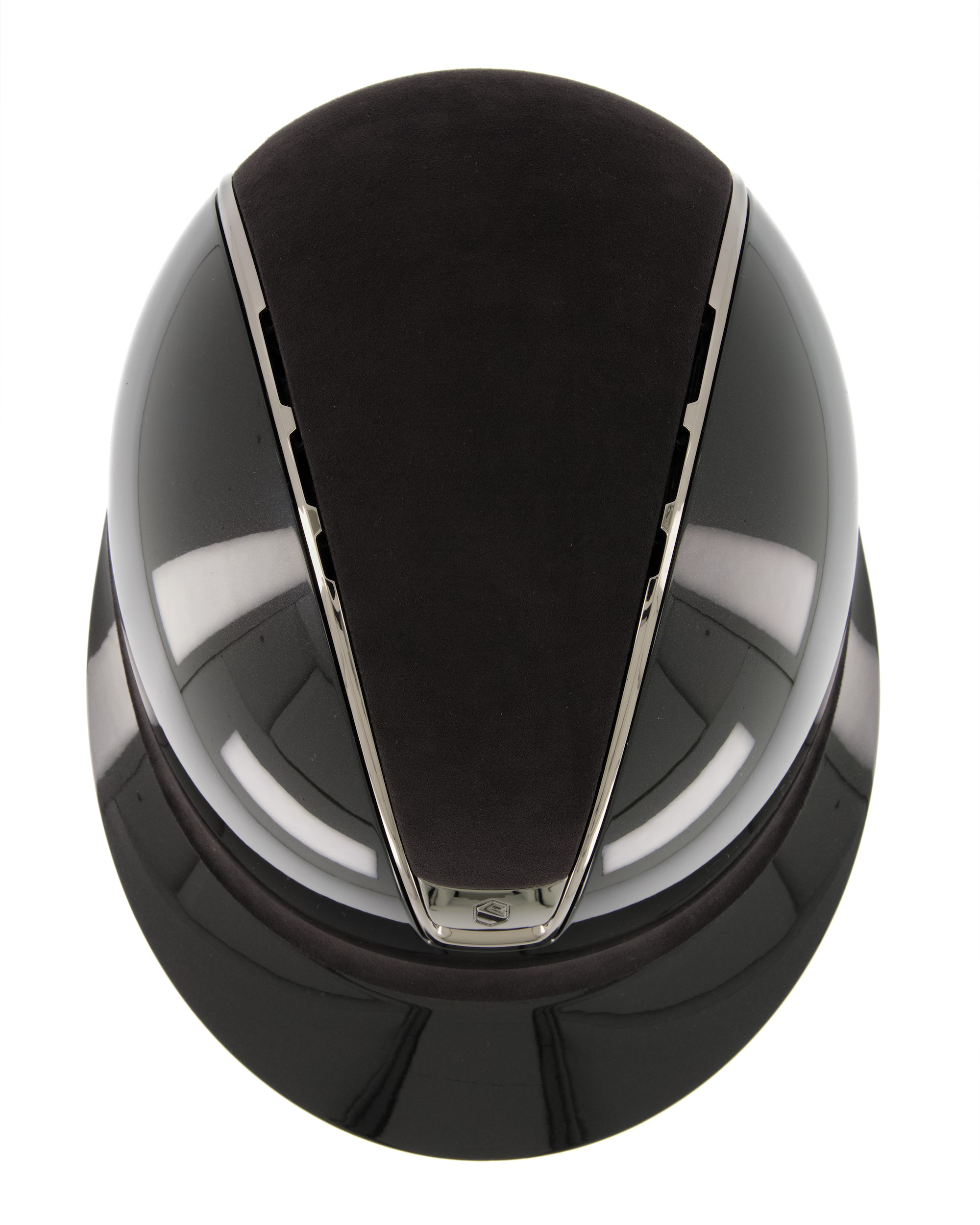 Riding helmet 2.0 Miss Shield Shadowglossy, Top Alcantara Black, Frontal Band Alcantara Black, Trim Chrome Black, Blason Chrome Black