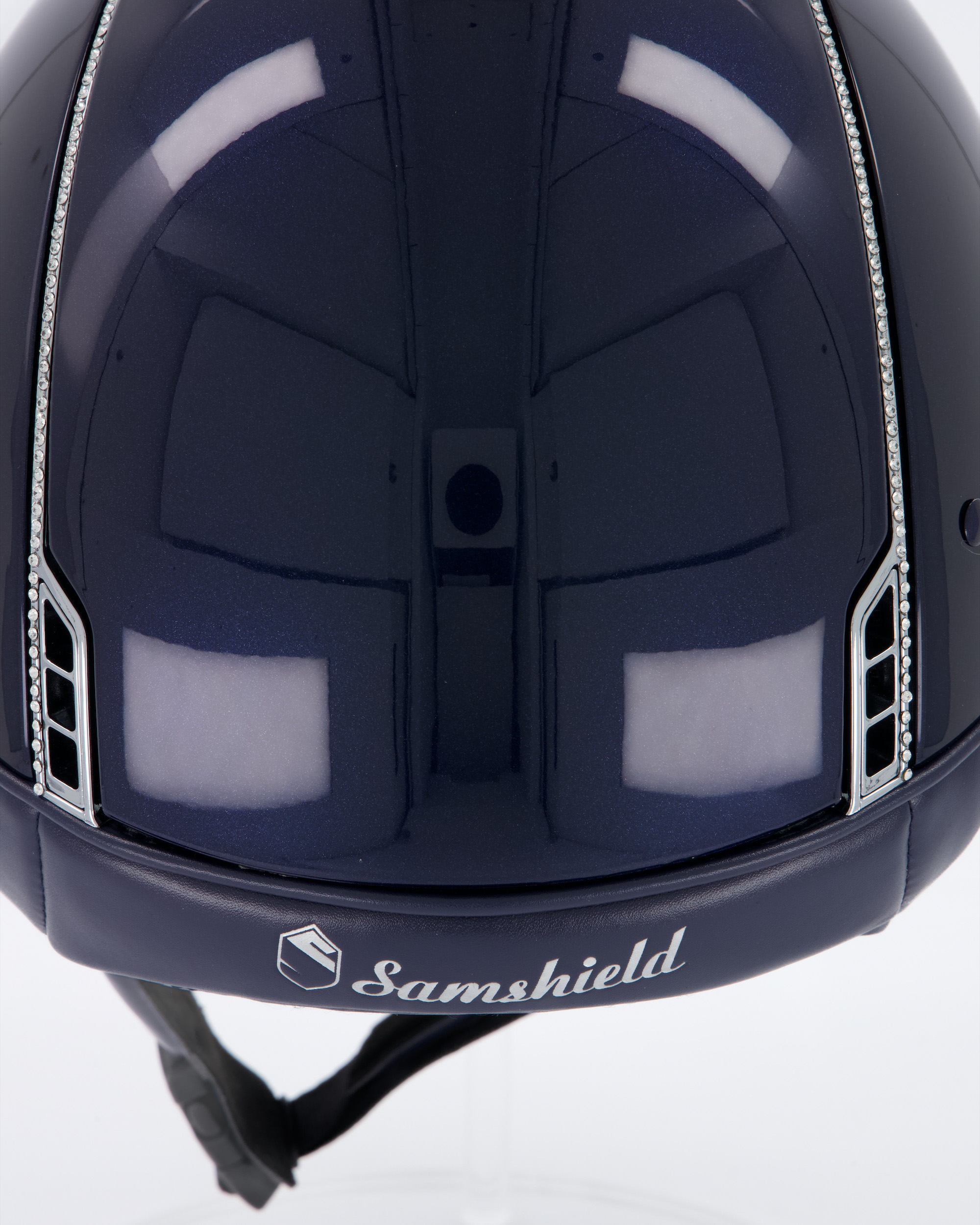 Reithelm Miss Shield Shadowglossy Metallic Blue, Frontal Band Flower Swarovski Jewelry Majestic Blue, Trim Chrome Silber 255 Swarovski Steine, Blason Chrome Silber in blau