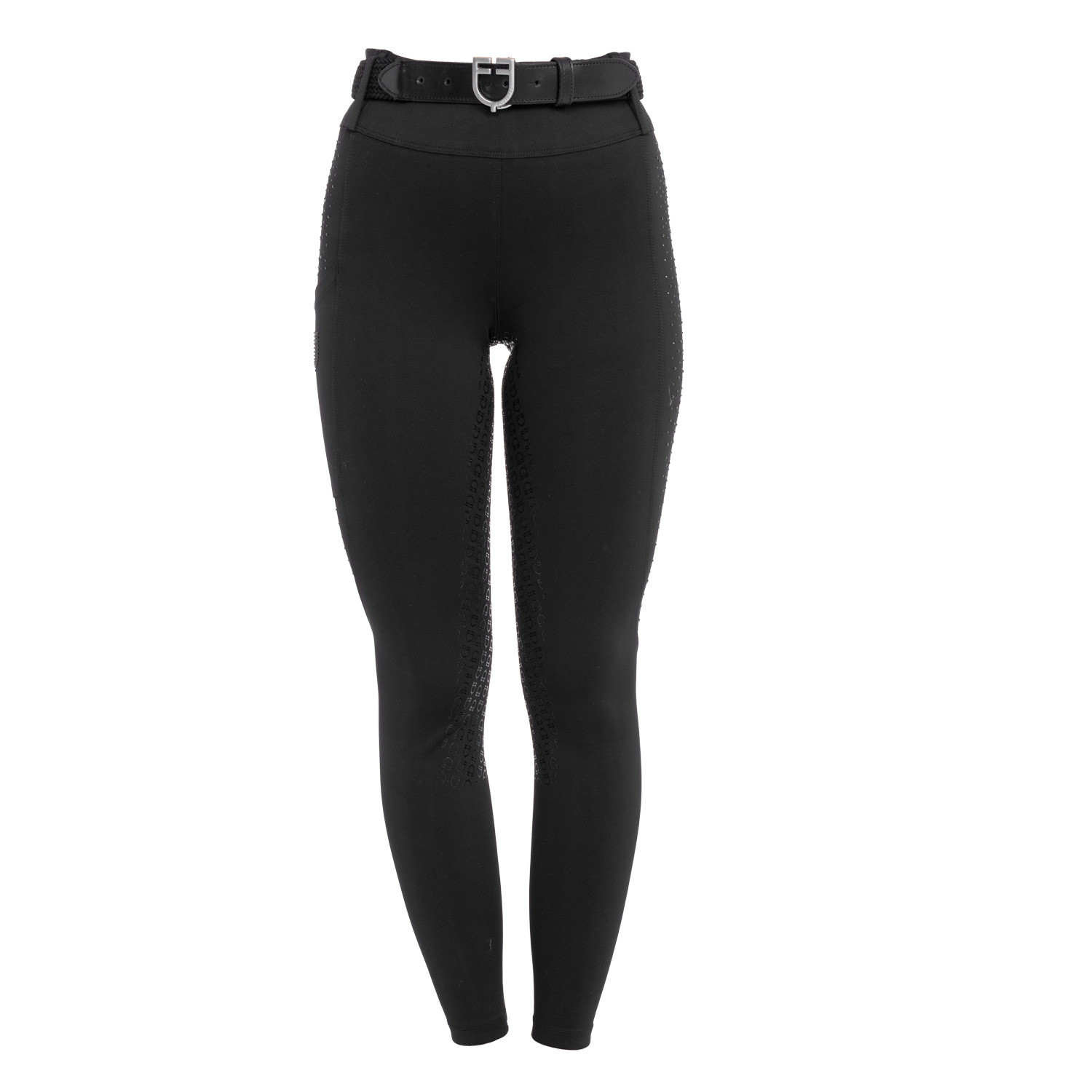 Damen-Leggings mit hohem Bund, Gürtelschlaufen und Strasssteinen