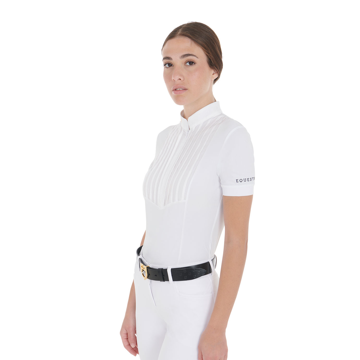 Tailliertes Damen-Poloshirt aus plissierter Baumwolle