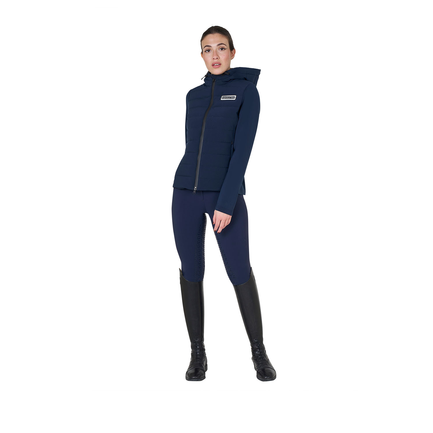 Damen-Daunenjacke mit Kapuze aus technischem Materialmix