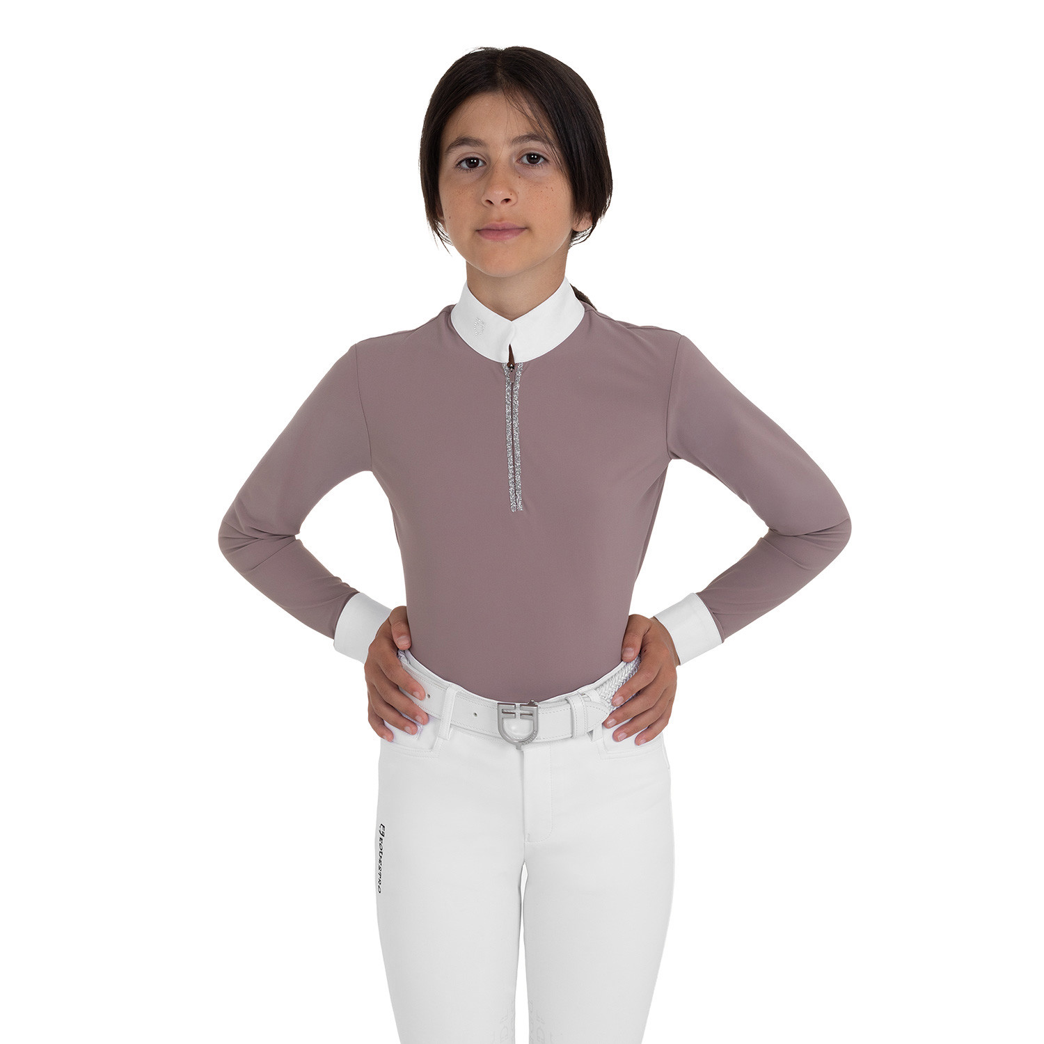 Langarm-Turnierpoloshirt für Mädchen mit Strasssteinen