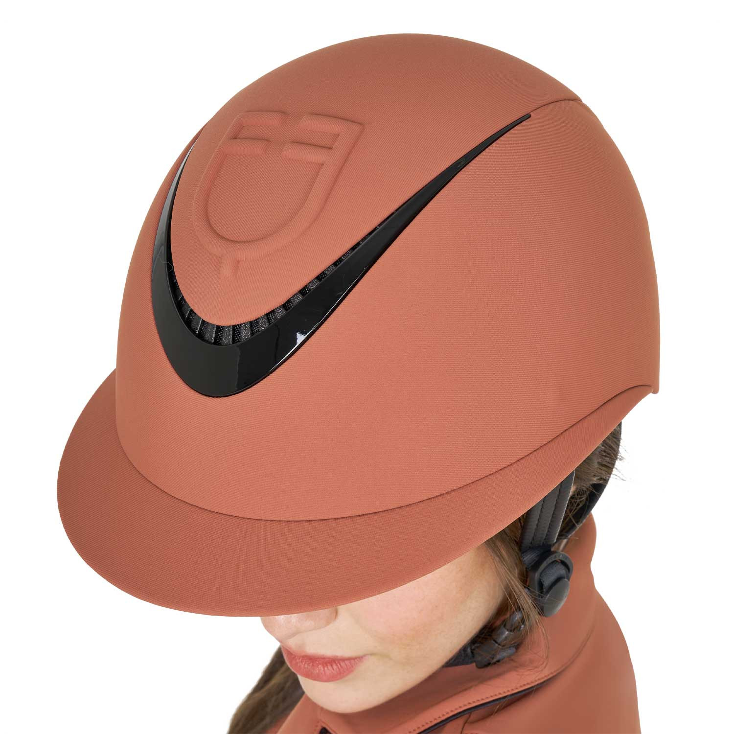 Reithelm für Damen mit breitem Schirm und geprägtem Logo, EN 1384-2023