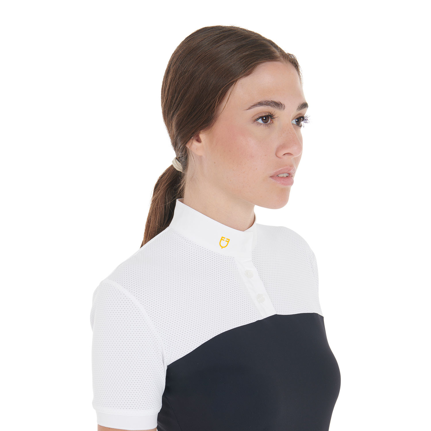 Schmal geschnittenes Damen-Poloshirt aus Funktionsmaterial und Mesh