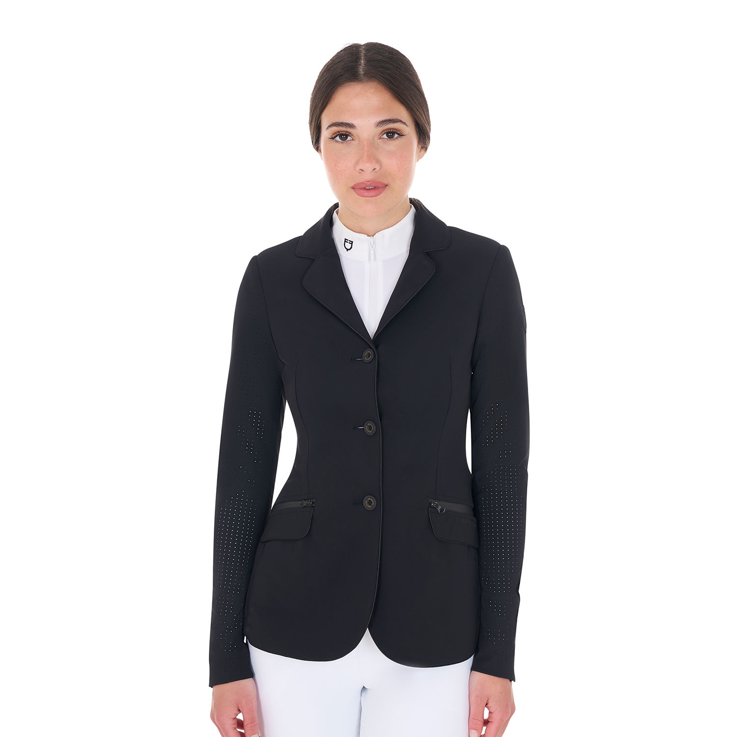 Damen-Turnierjacke mit drei Knöpfen aus perforiertem Stoff