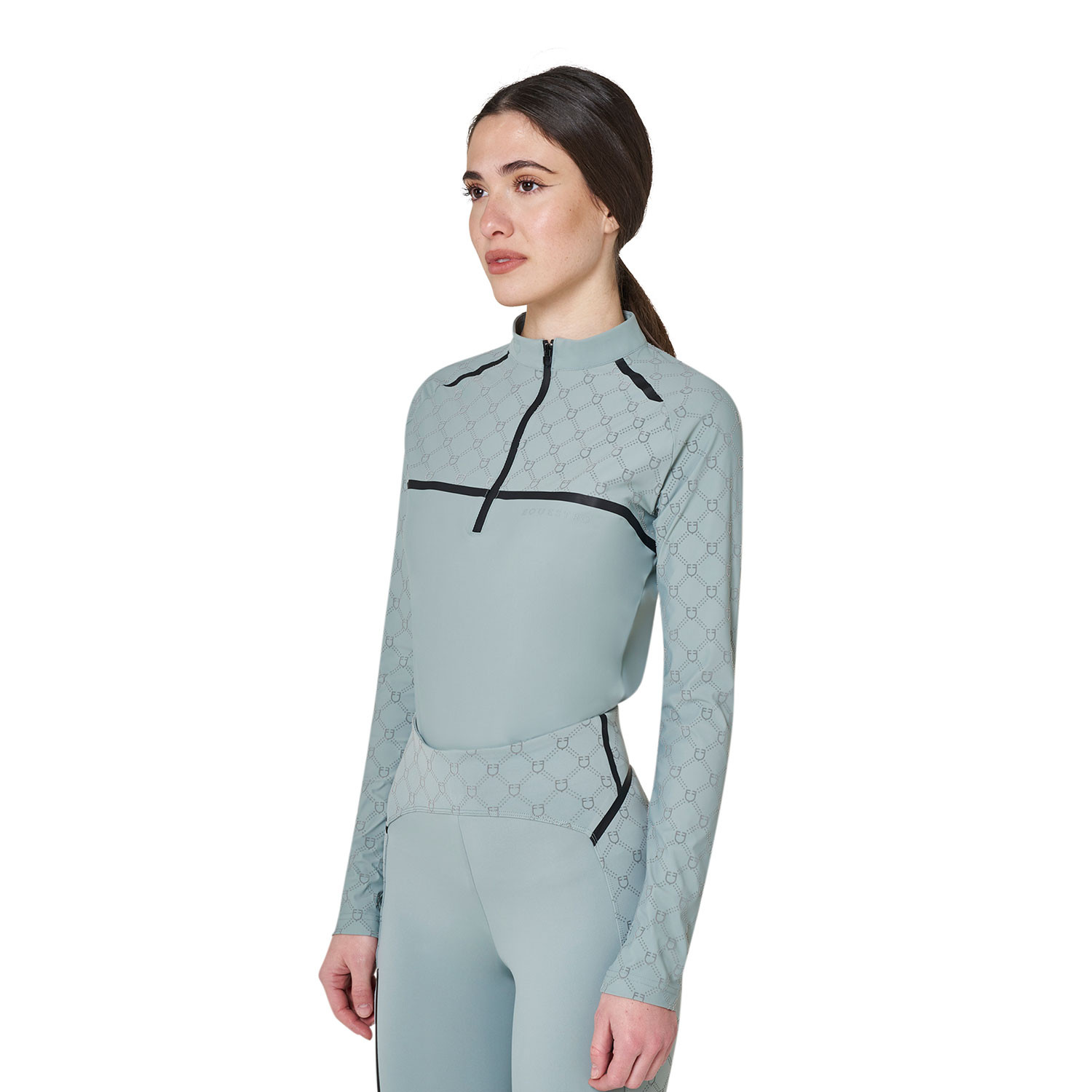 Damen-Trainingspolo langarm mit Monogramm-Print