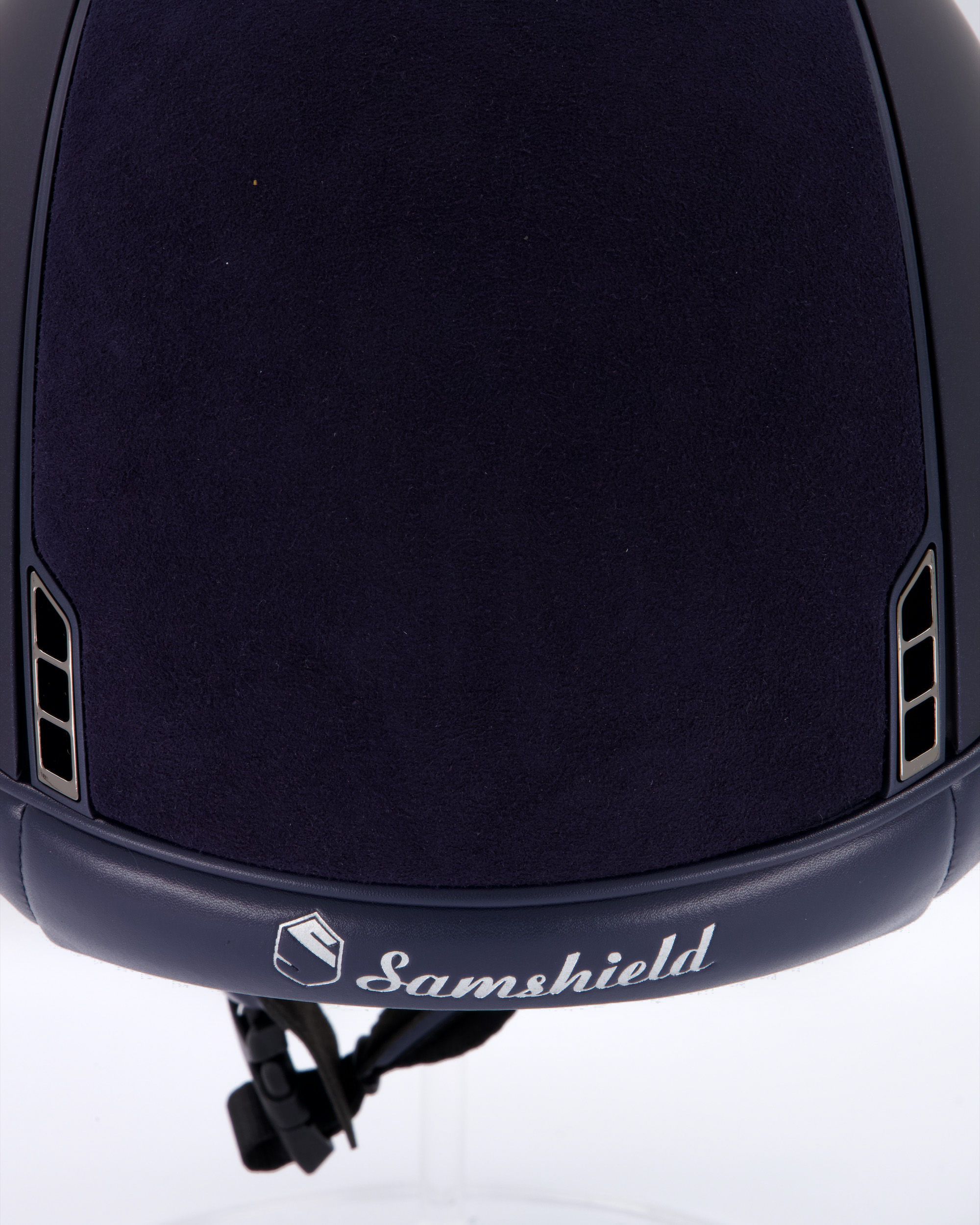 Reithelm Miss Shield Shadowmatt, Top Alcantara Blue, Frontal Band Flower Swarovski Light Sapphire, Trim Matt Navy, Blason Crystal Fabric Bermuda Blue in blau