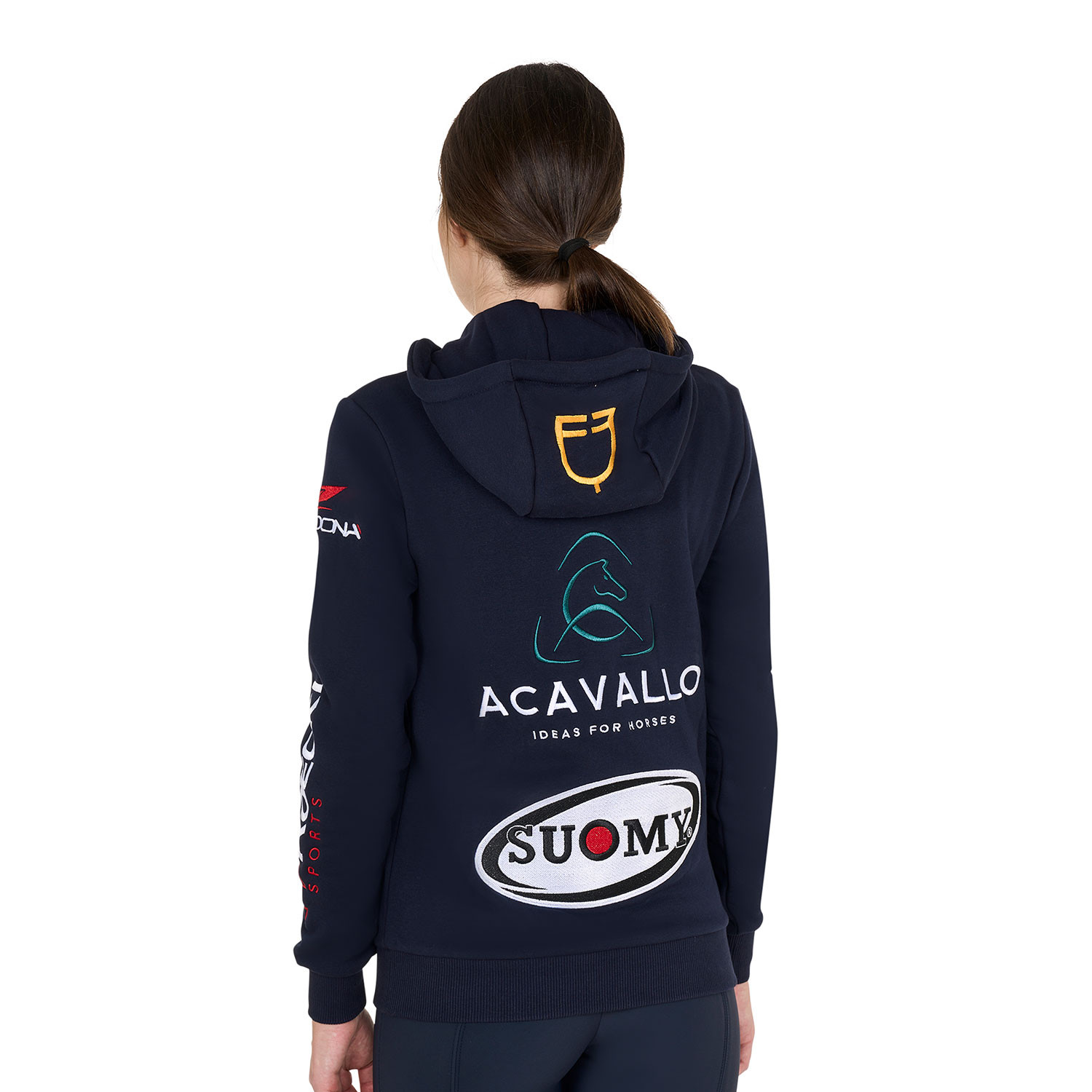 Damen-Kapuzenpullover mit mehreren Logos, Design 2024