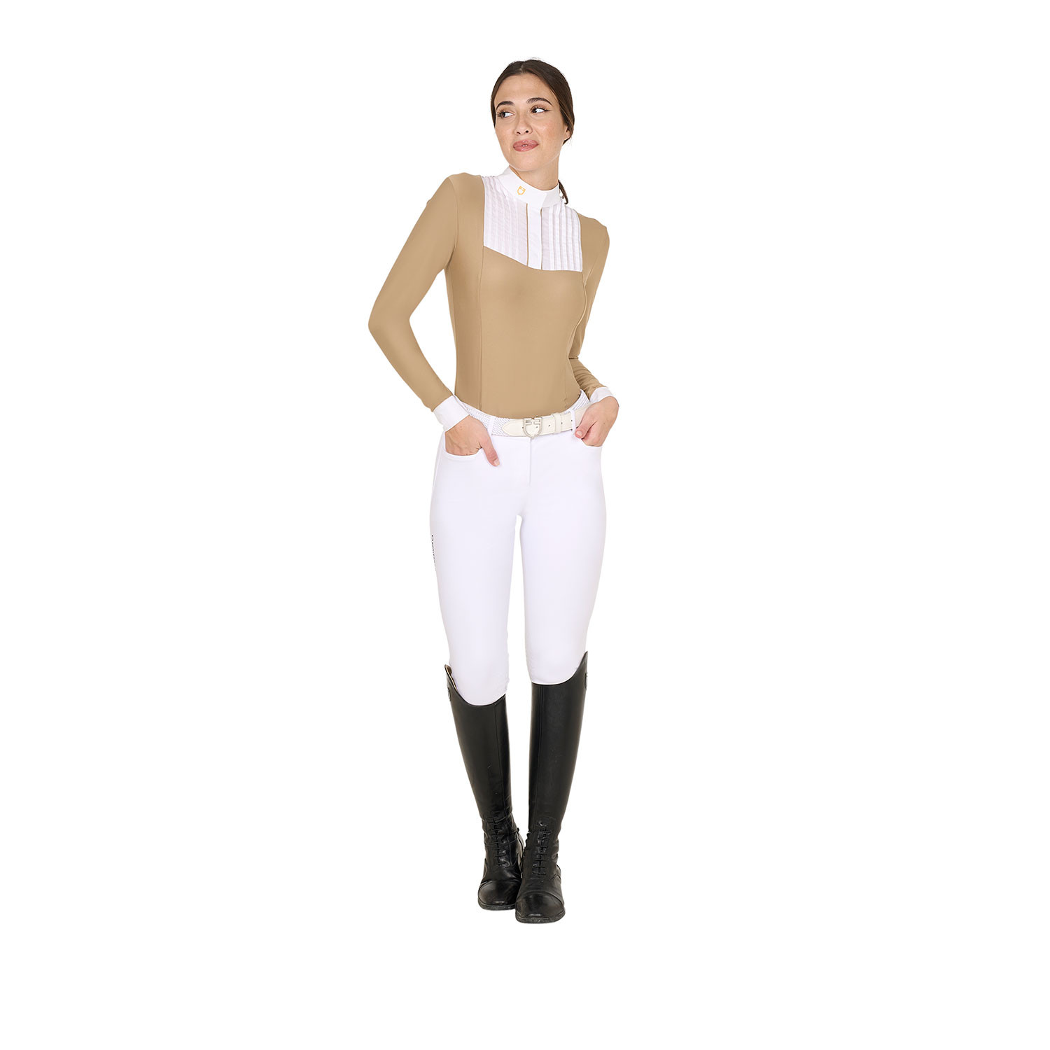 Tailliertes Damen-Poloshirt aus plissierter Baumwolle