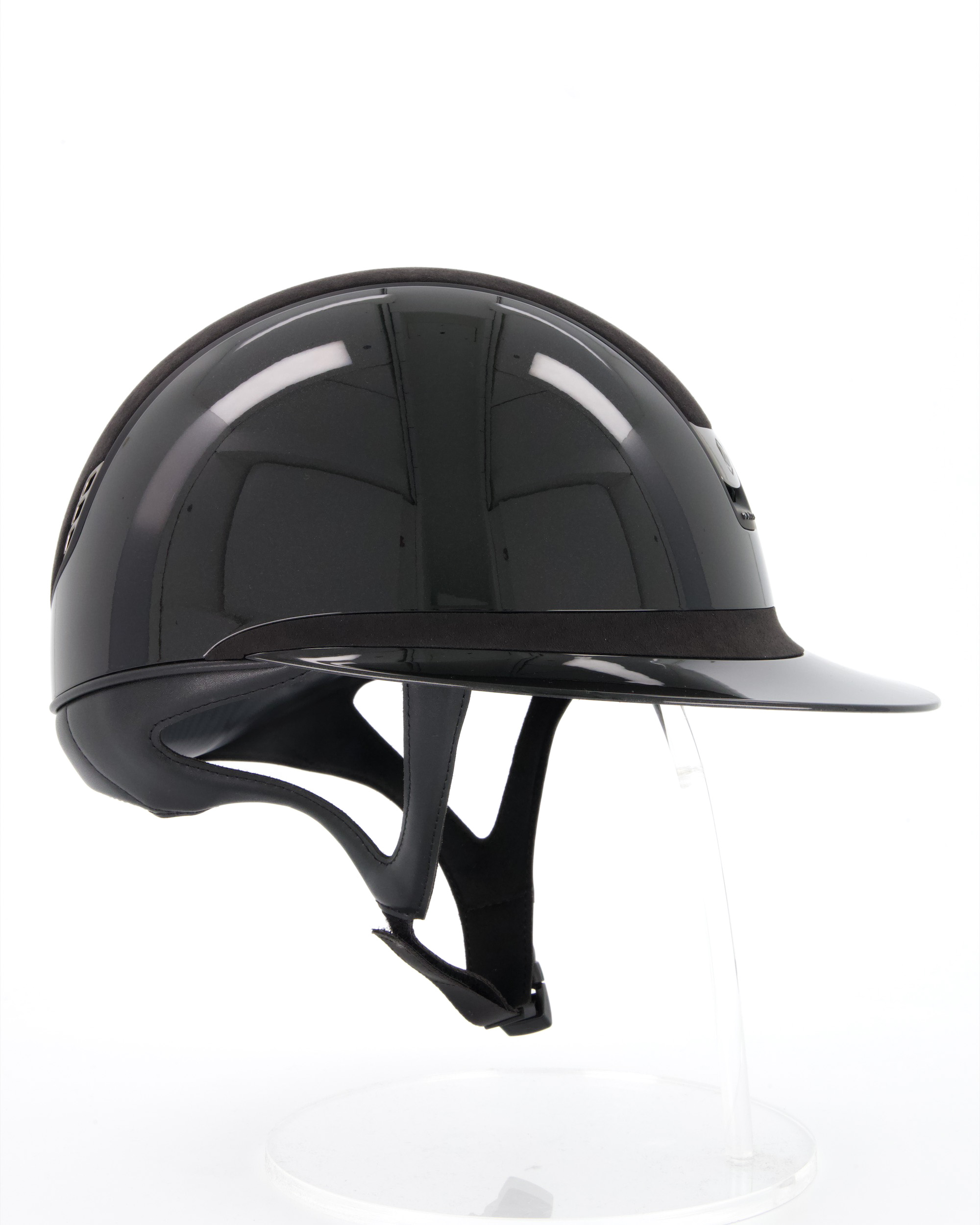 Reithelm 2.0 Shadowglossy black, Top u. Frontal Band Alcantara Black, Trim matt black, 5 Swarovski Black, Blason Chrome Black