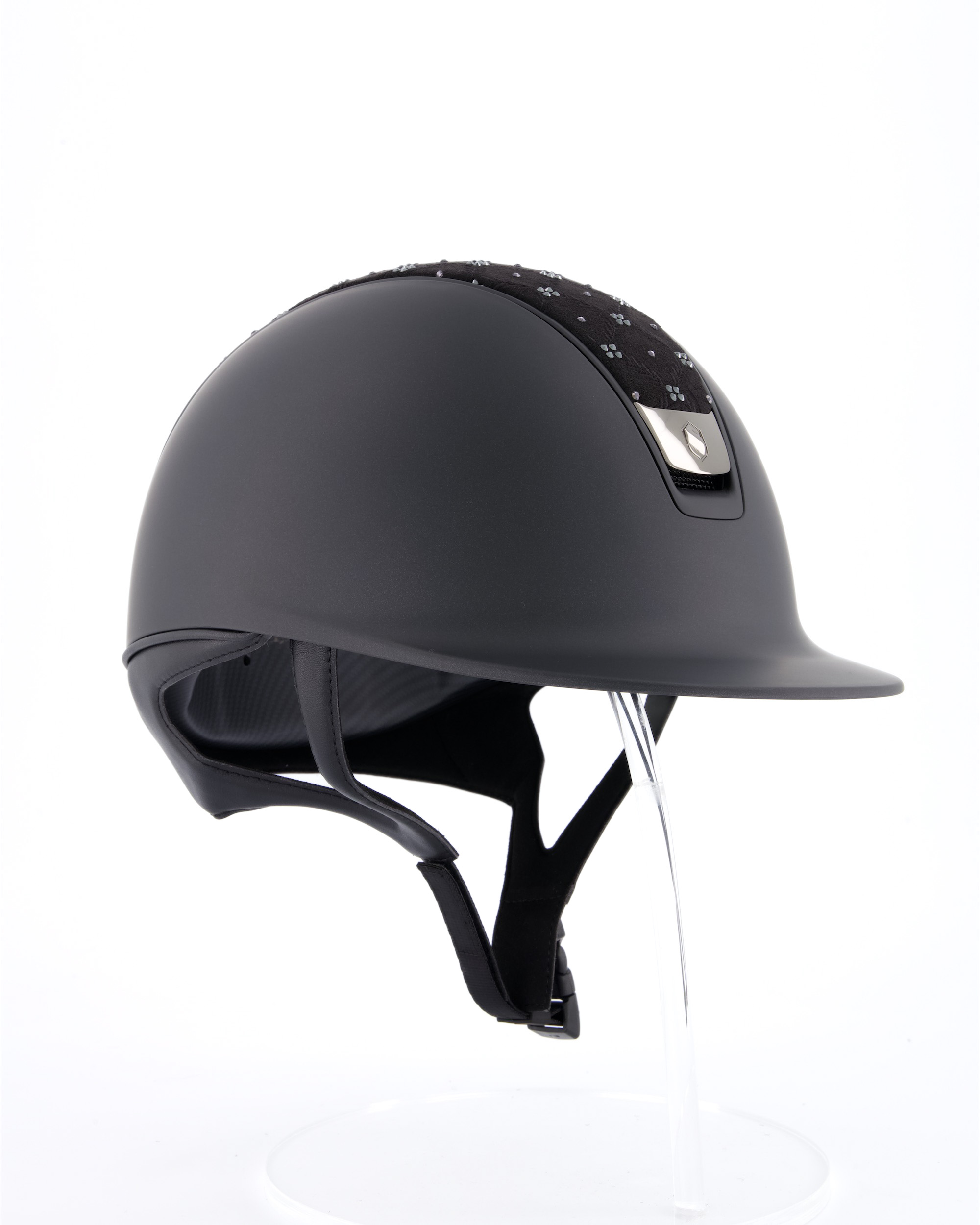 Reithelm 2.0 Shadowmatt, Top Royal Flower Swarovski, Trim Matt Black, Blason Chrome Black in schwarz