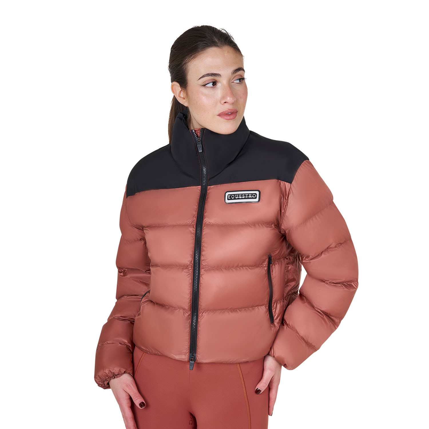 Kurze Damen-Daunenjacke aus Stretchmaterial