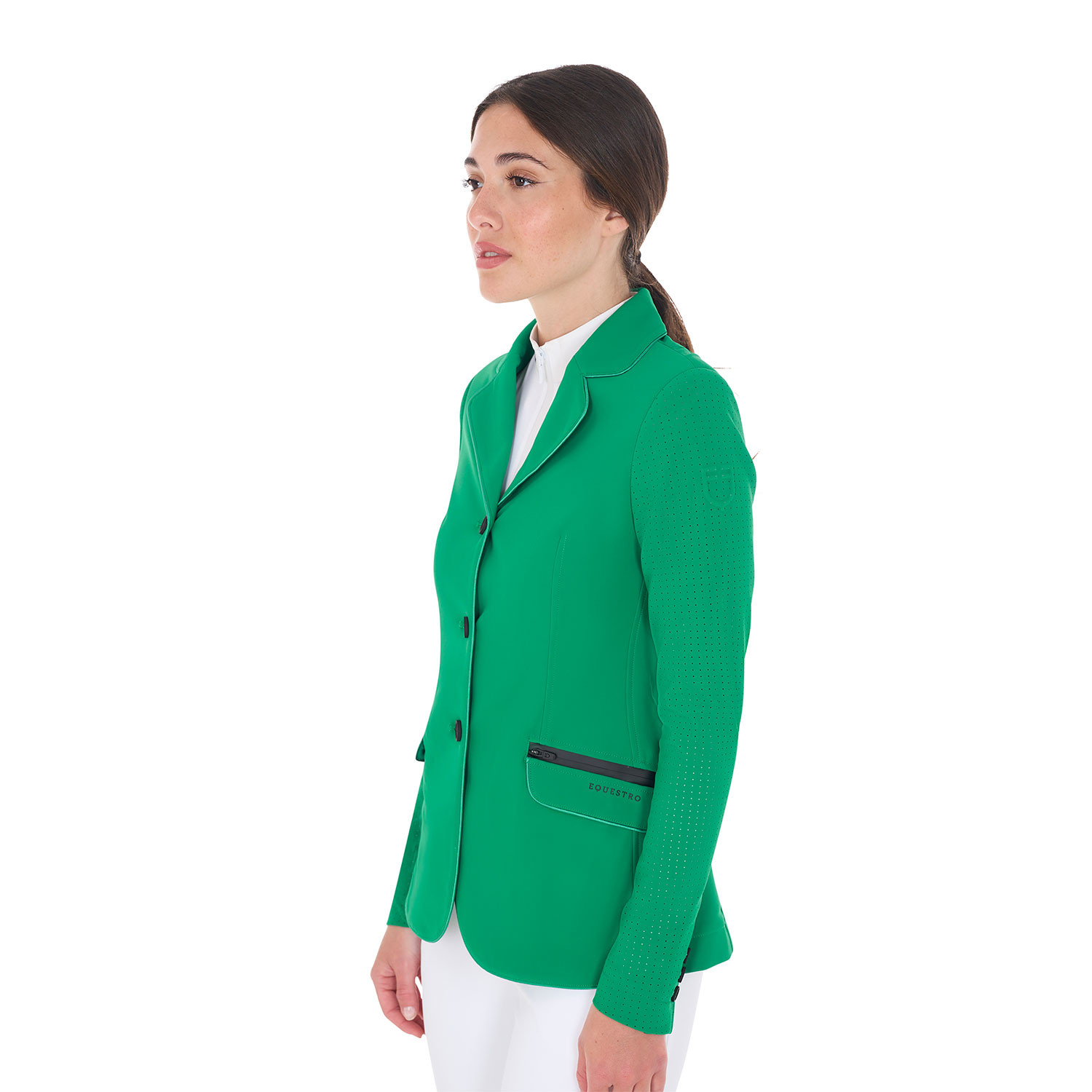 Damen-Turnierjacke mit drei Knöpfen aus perforiertem Stoff