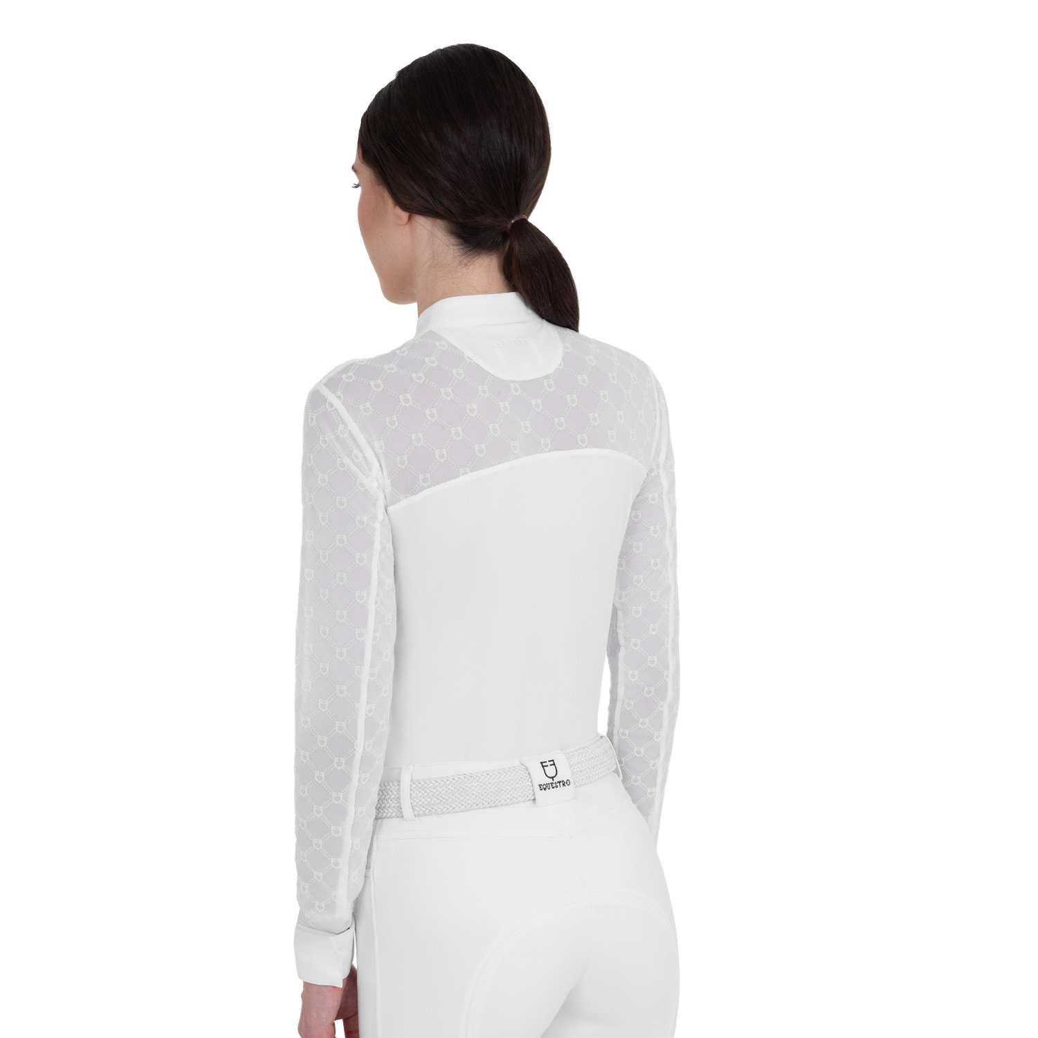 Langärmliges Damen-Turnierpolo mit Tüll-Einsätzen