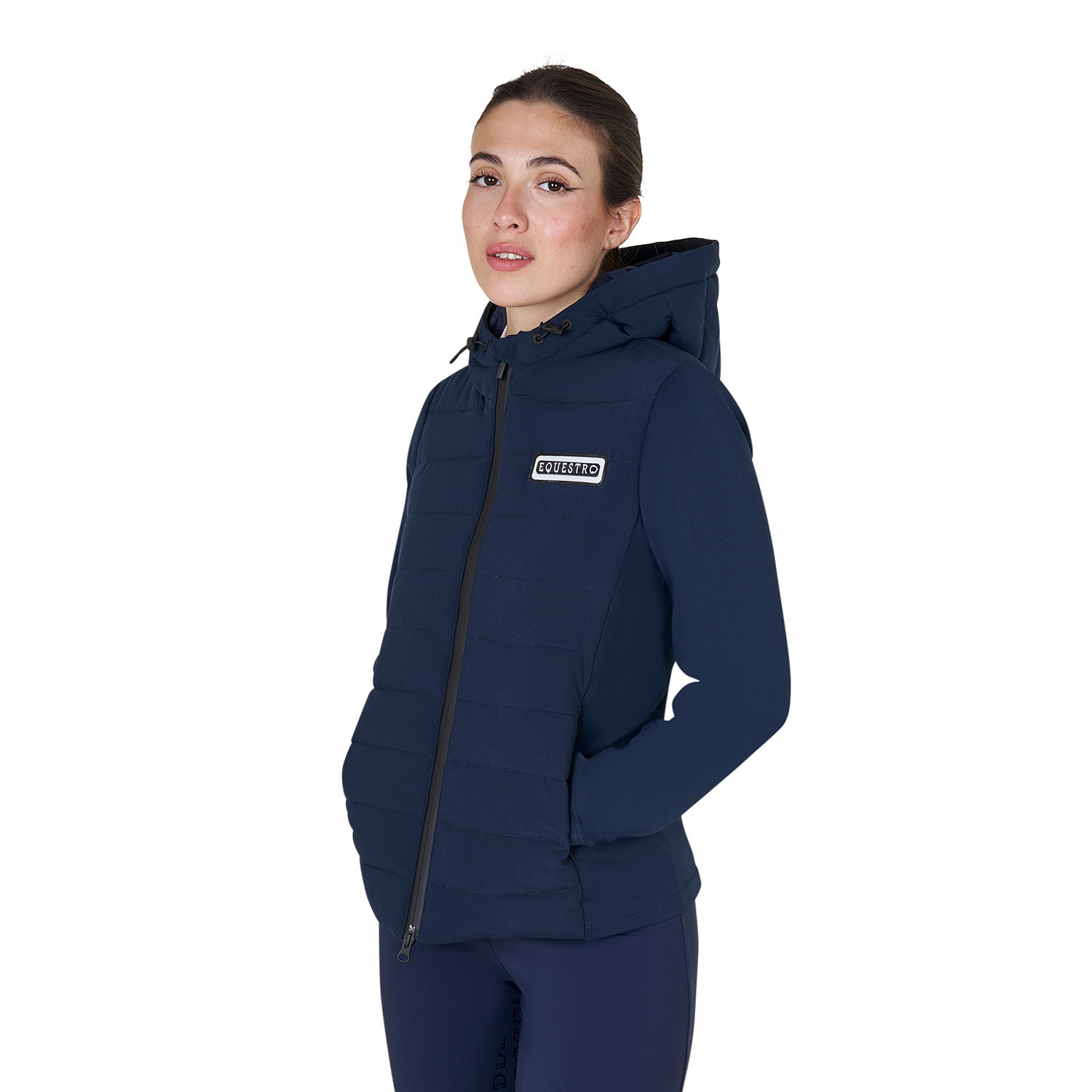 Damen-Daunenjacke mit Kapuze aus technischem Materialmix