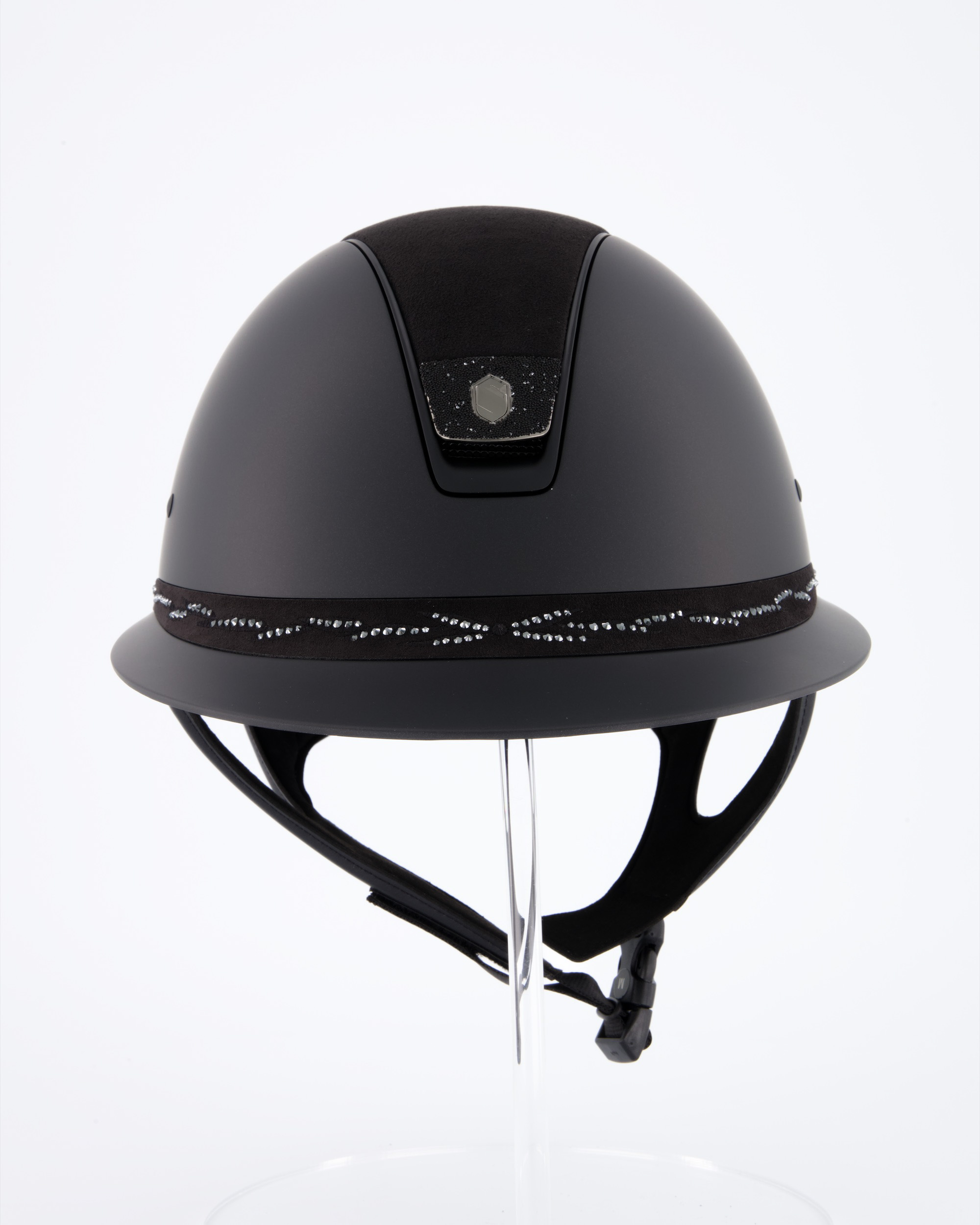 Reithelm Miss Shield Shadowmatt, Top Alcantara Black, Frontal Band Flower Swarovski Black, Trim Matt Black, Blason Crystal Fabric Black in schwarz