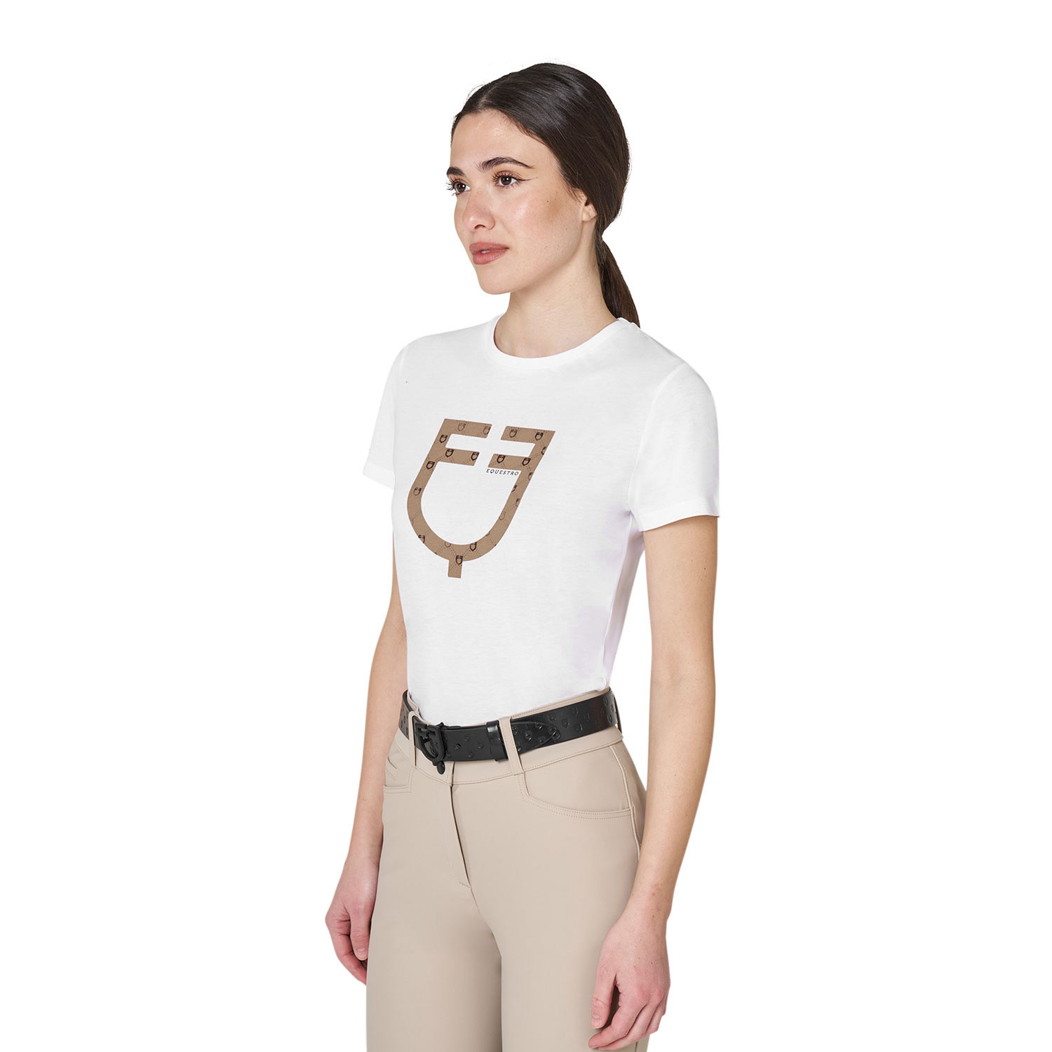 T-Shirt mit Monogramm-Logo in Velours-Optik für Damen
