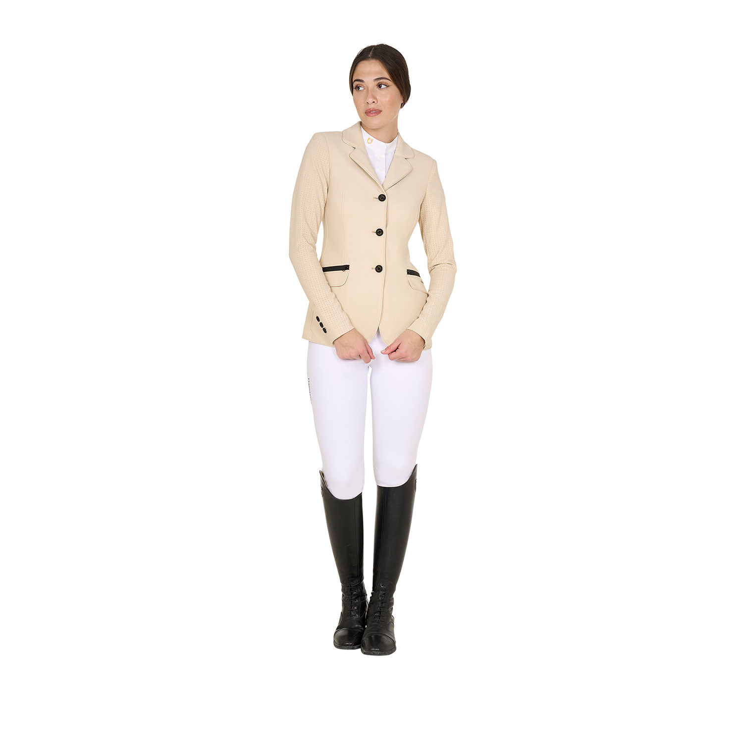 Damen-Turnierjacke mit drei Knöpfen aus perforiertem Stoff
