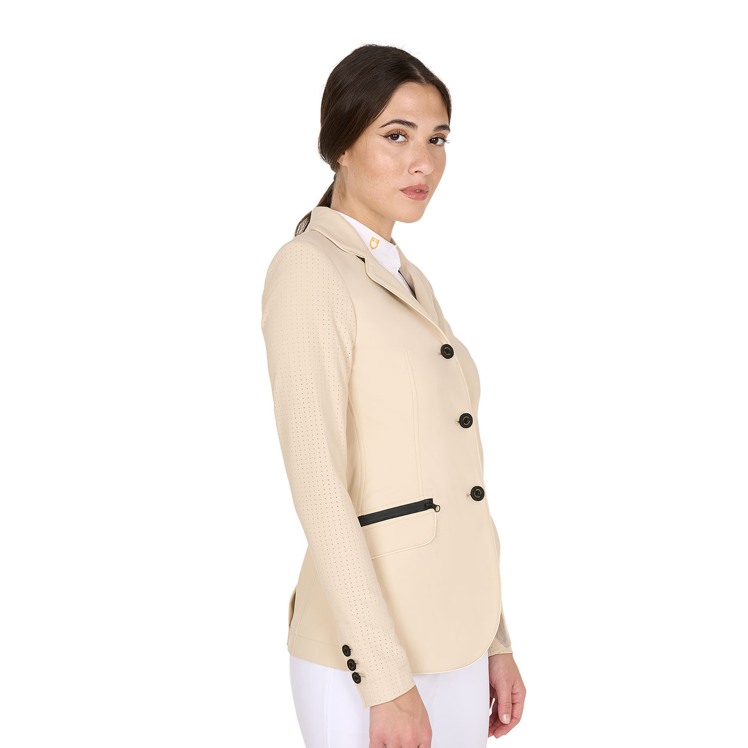 Damen-Turnierjacke mit drei Knöpfen aus perforiertem Stoff