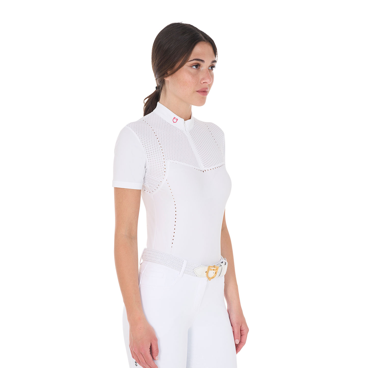 Tailliertes Turnier-Poloshirt für Damen mit Reißverschluss aus perforiertem Stoff