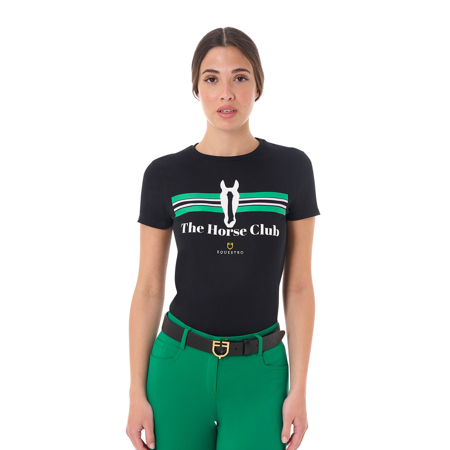 Damen-Baumwoll-T-Shirt Stripe Horse Club