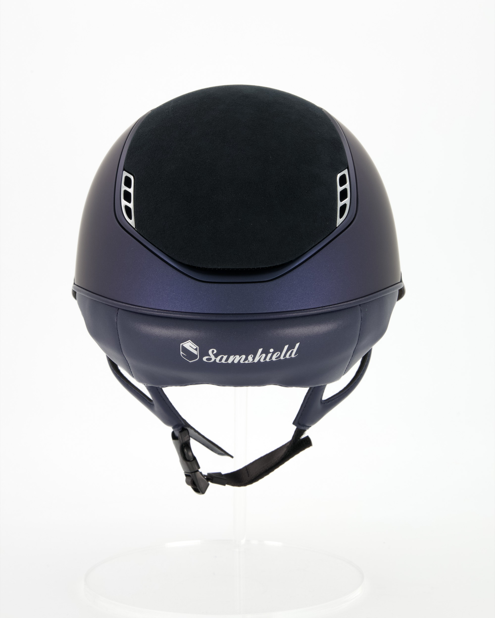 Reithelm Miss Shield 2.0 Shadowmatt, Top u. Frontalband Alcantara, Trim Matt Navy, Blason Crystal Fabric Blue in blau