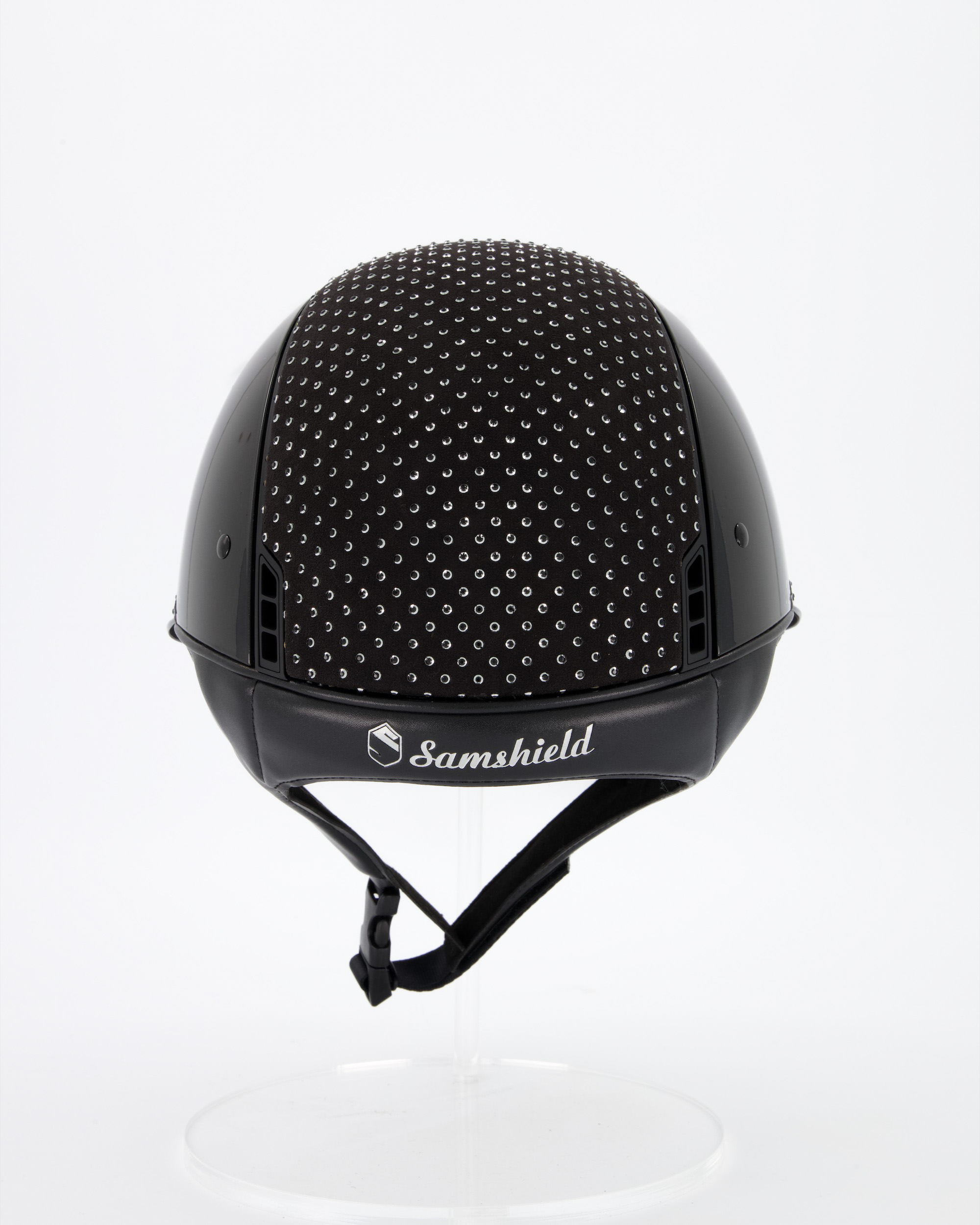 Reithelm Miss Shield Shadowglossy metallic black, Top Sparkling jet light black/alcantara black, Frontal band Sparkling jet light black/alcantara black, Trim Matt black, Blason Matt black