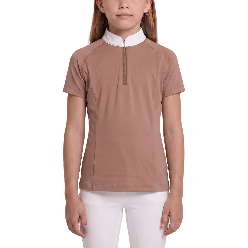 Turniershirt Classic Mädchen kurzarm mit Glitzerreißverschluss