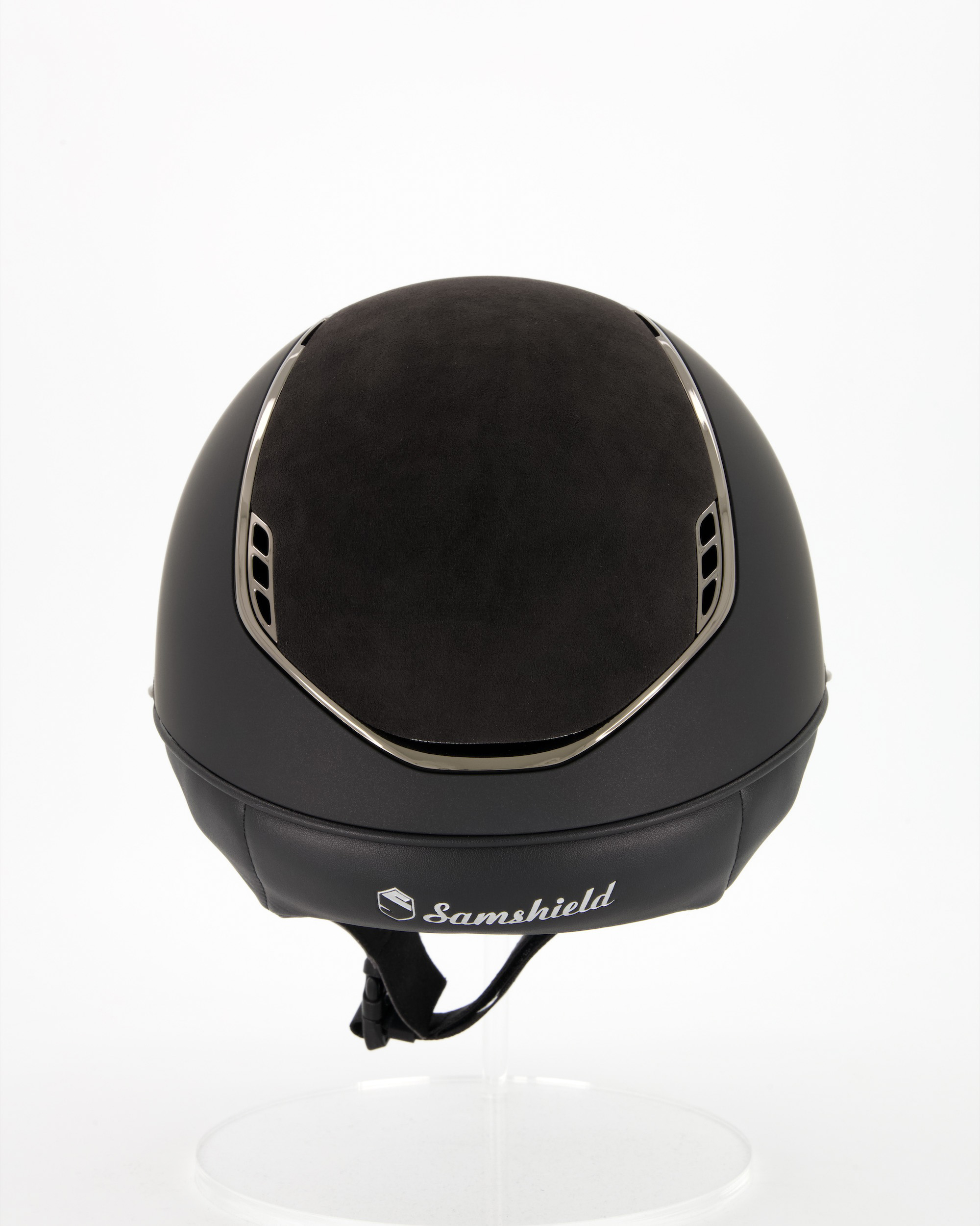 Riding helmet 2.0 Miss Shield Shadowmatt Top u. Frontal Band Alcantara, Trim Chrome Black, Blason Crystal Fabric Black in black
