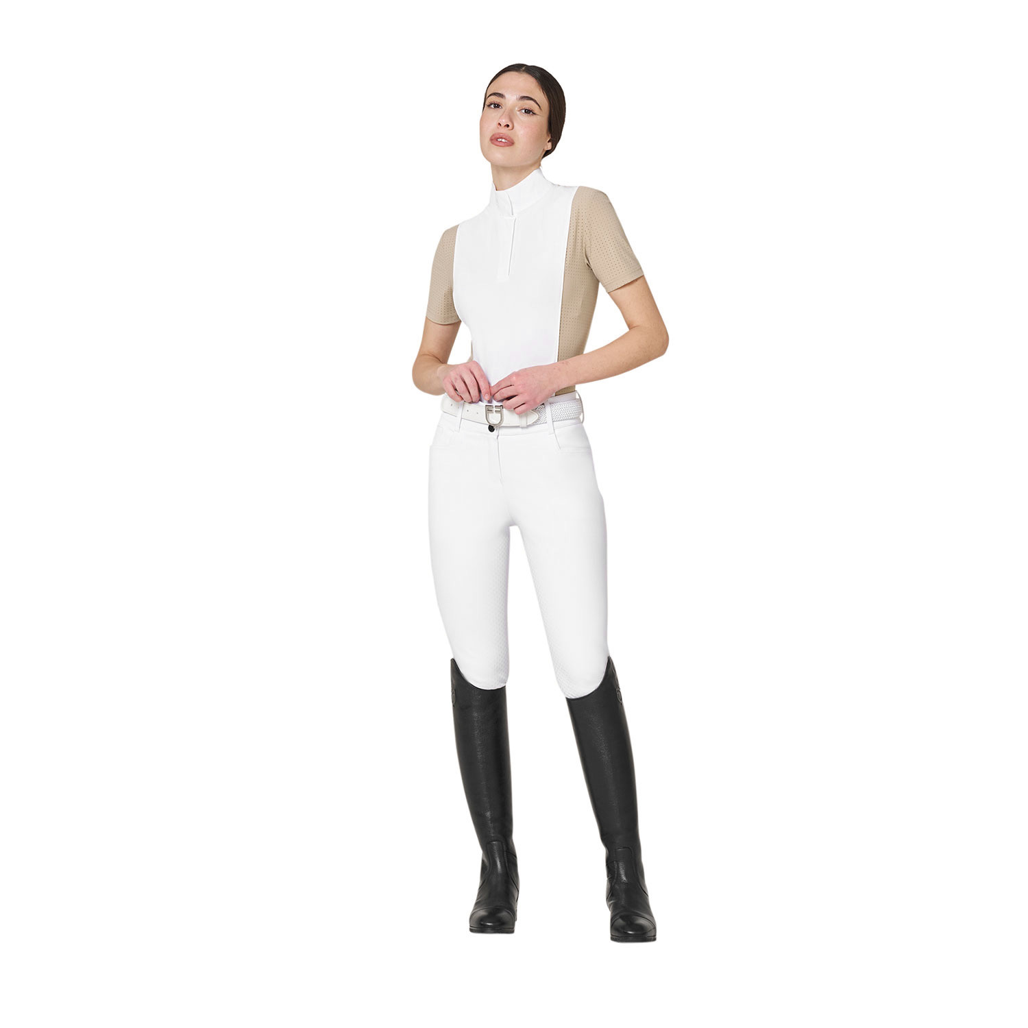 Women's short-sleeved competition polo with mesh inserts