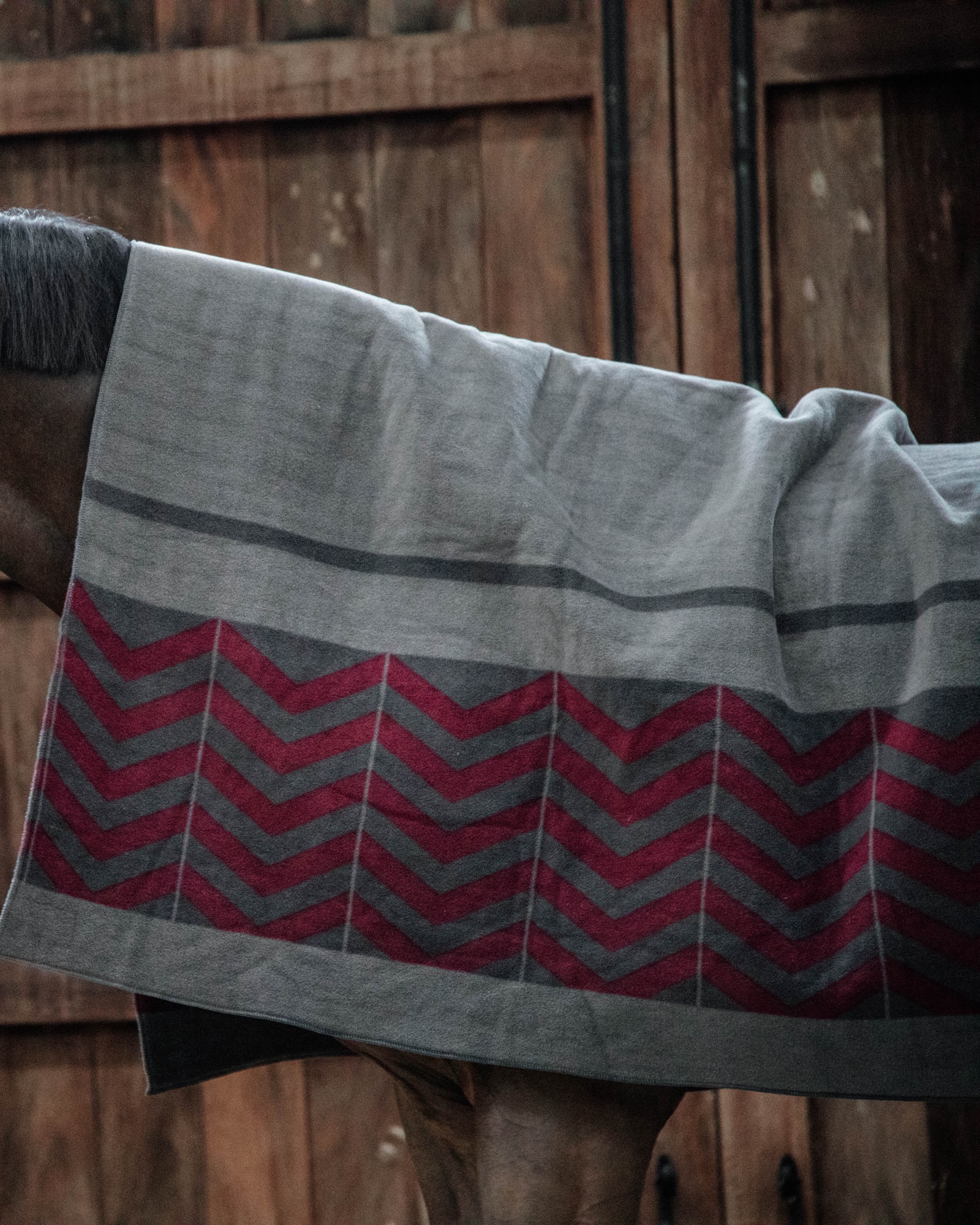 Fleece blanket Square Heavy Fishbone grey/bordeaux