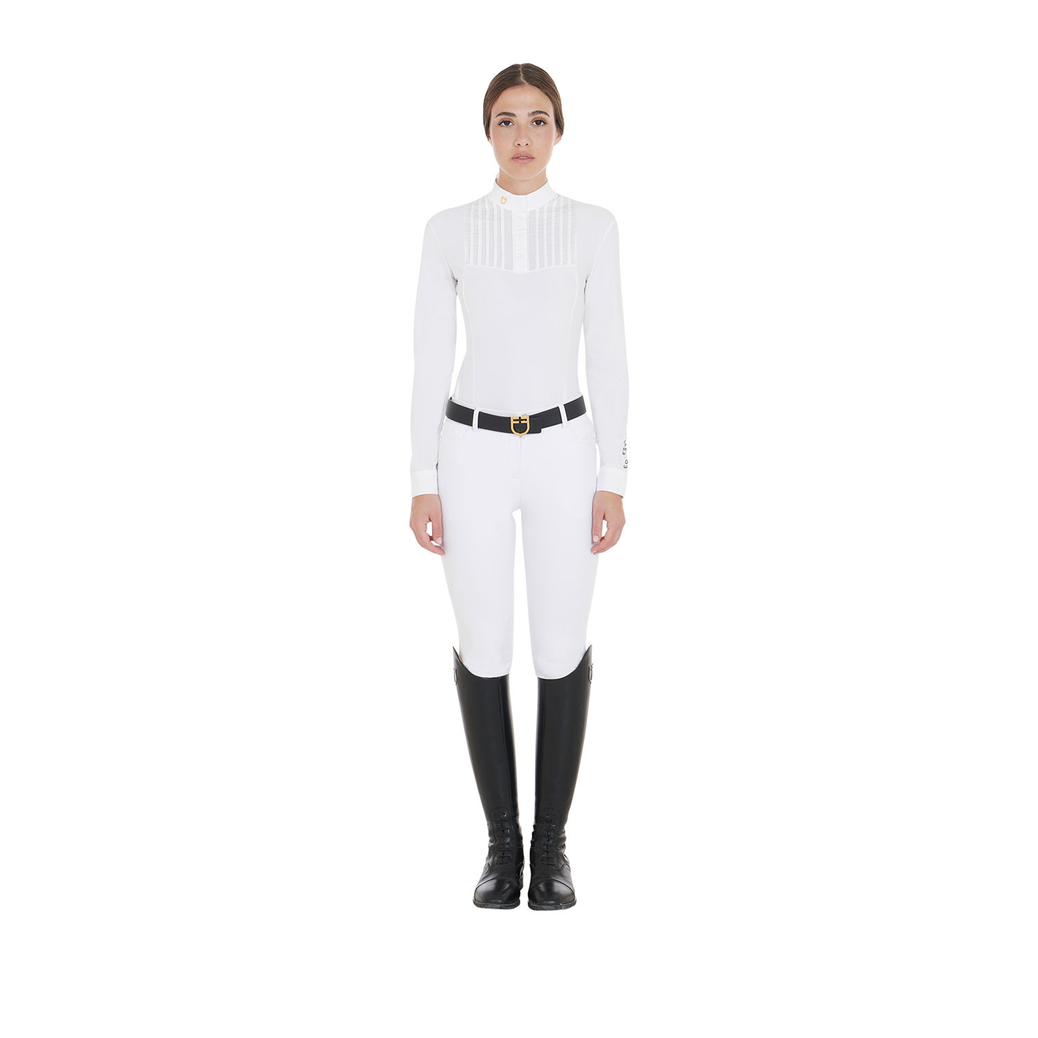 Tailliertes Damen-Poloshirt aus plissierter Baumwolle